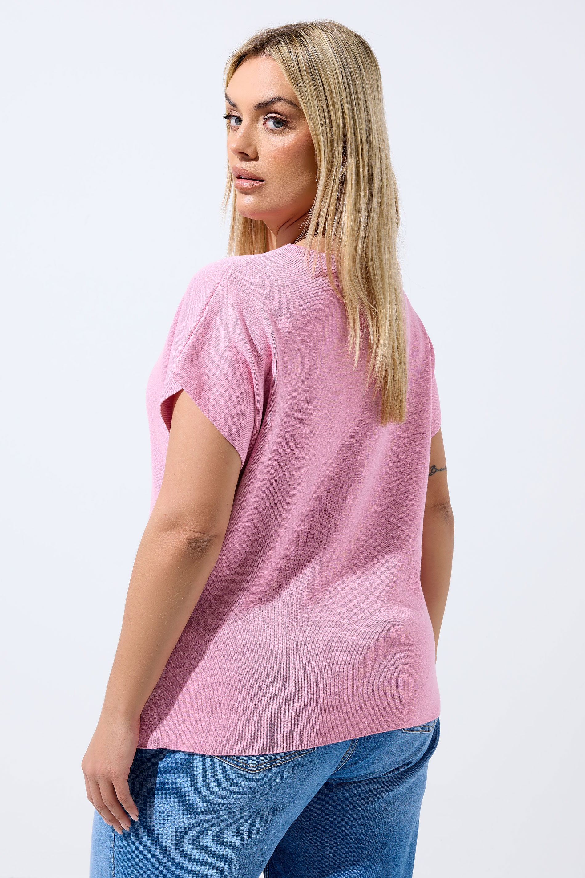 LIMITED COLLECTION Plus Size Pink Short Sleeve Knitted Top | Yours Clothing 2