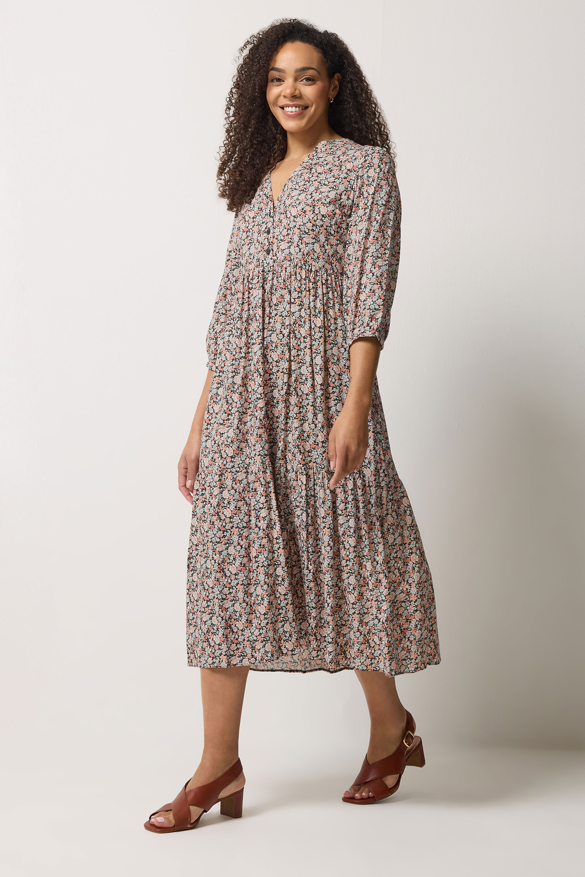M&Co Pink Ditsy Floral Tiered Maxi Dress | M&Co 3