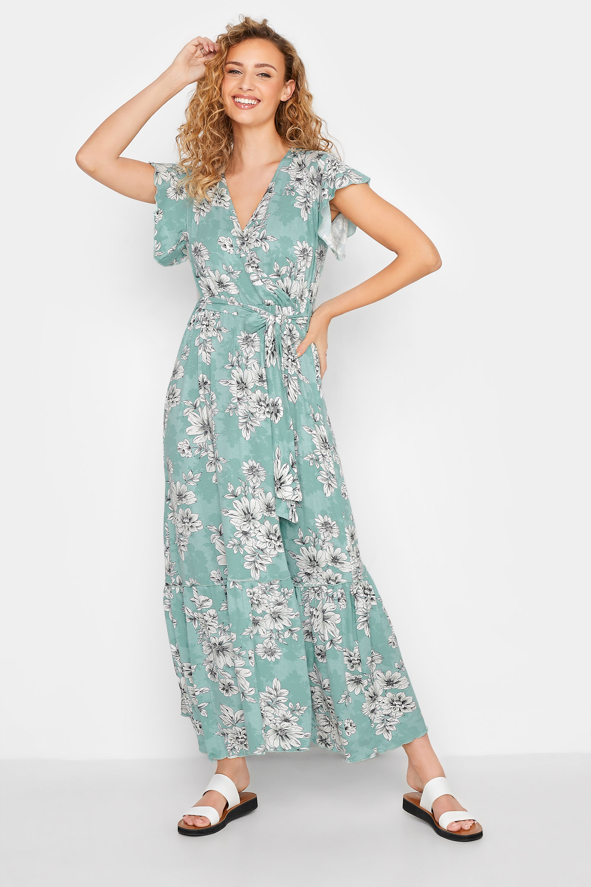 LTS Tall Blue Floral Tiered Midaxi Dress 1
