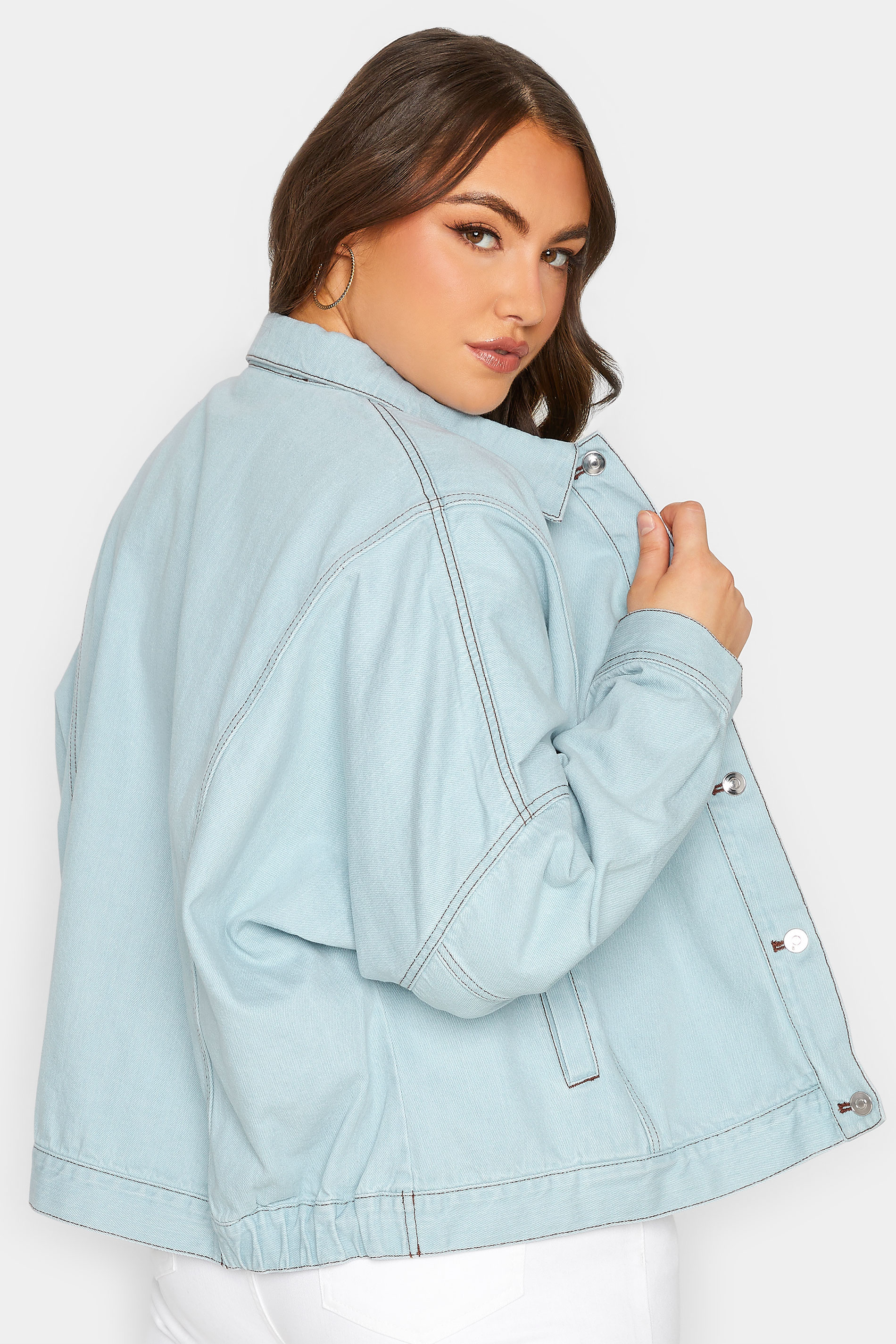 Yours Curve Plus Size Light Blue Oversized Denim Jacket Yours Clothing 