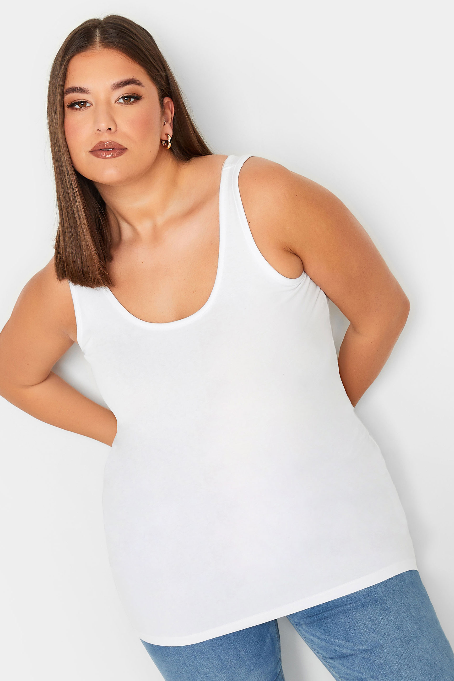 Plus Size White Longline Vest Top | Yours Clothing 1
