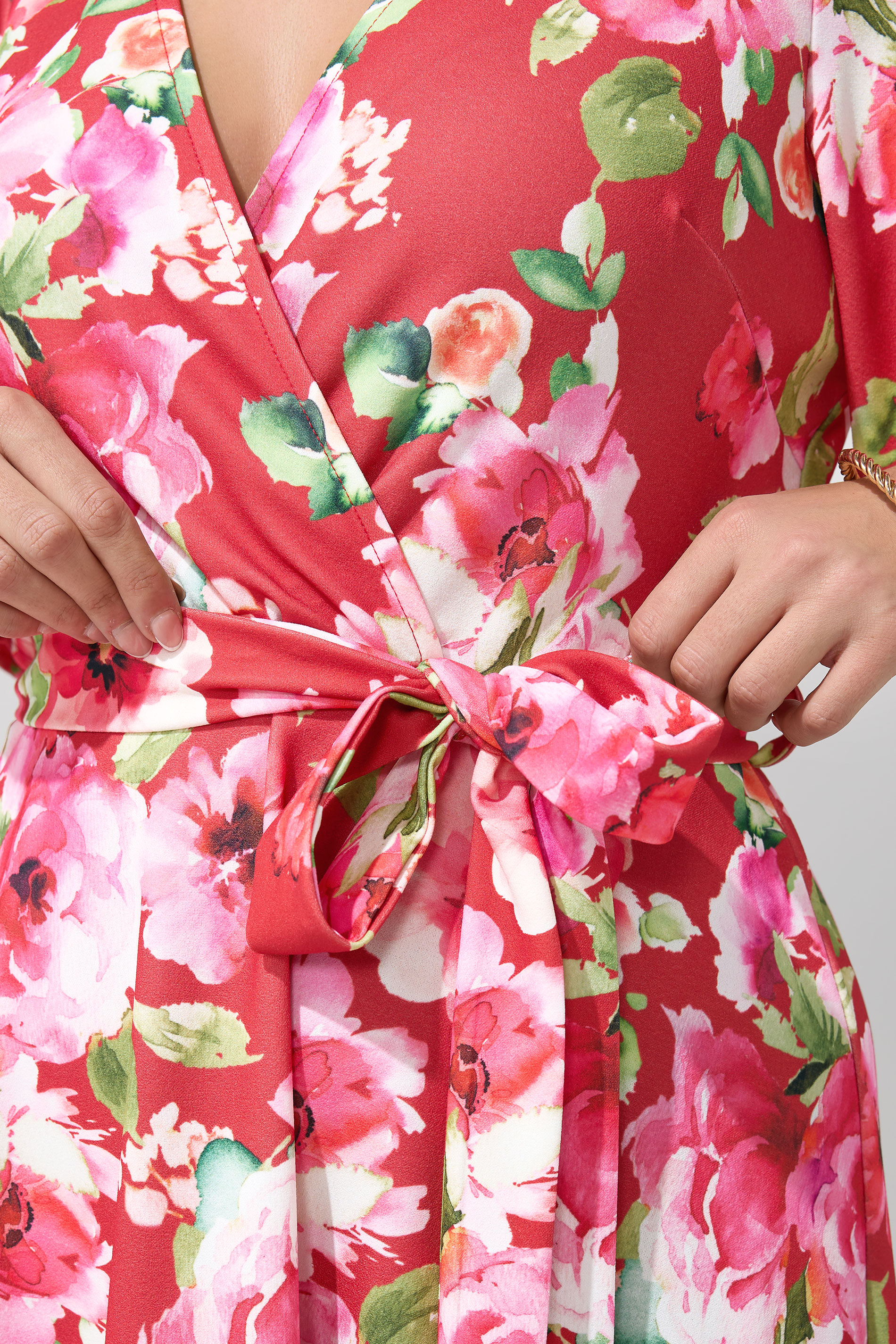 YOURS LONDON Plus Size Red Floral Wrap Skater Dress | Yours Clothing 4