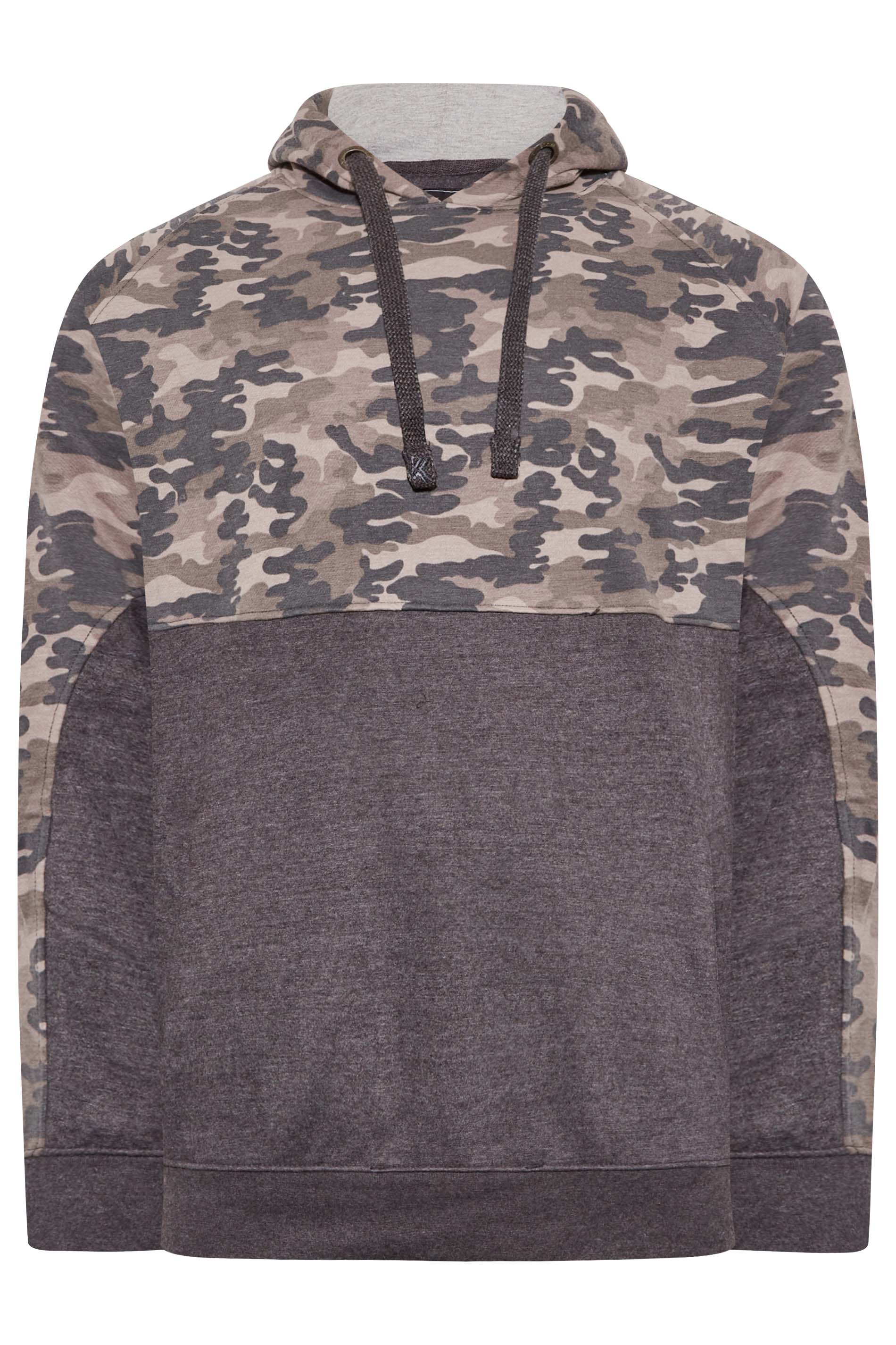 KAM Big & Tall Charcoal Grey Camo Colour Block Hoodie | BadRhino 2