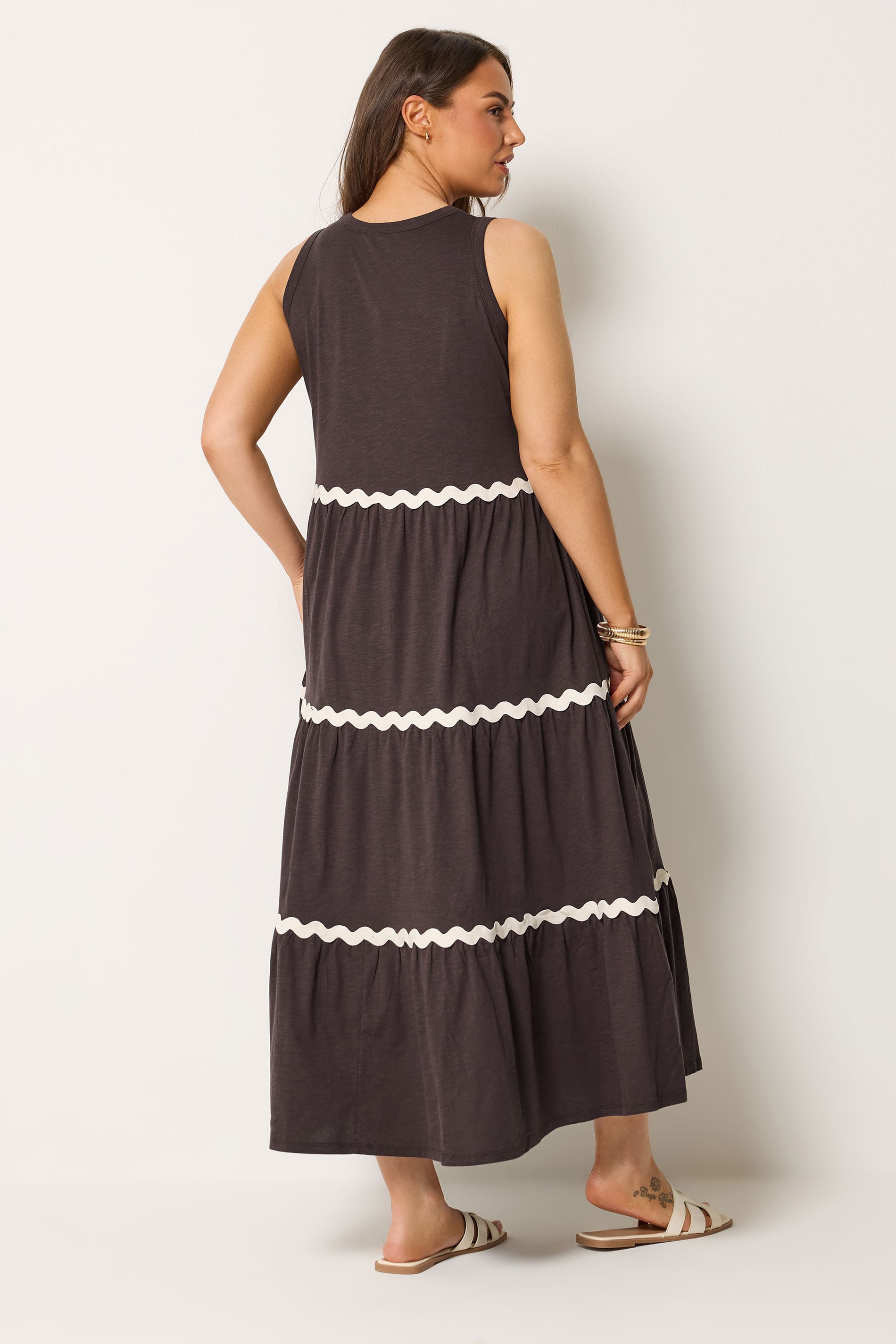 YOURS Plus Size Chocolate Brown Swirl Trim Maxi Dress | Yours Clothing 2