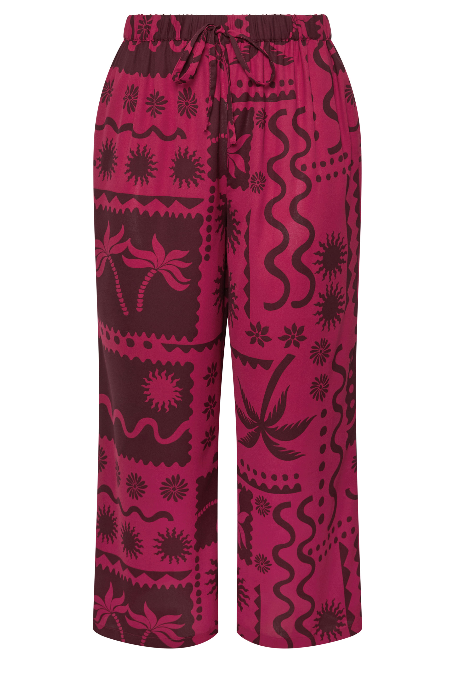 LIMITED COLLECITON Plus Size Berry Red Summer Print Wide Leg Trousers | Yours Clothing 5