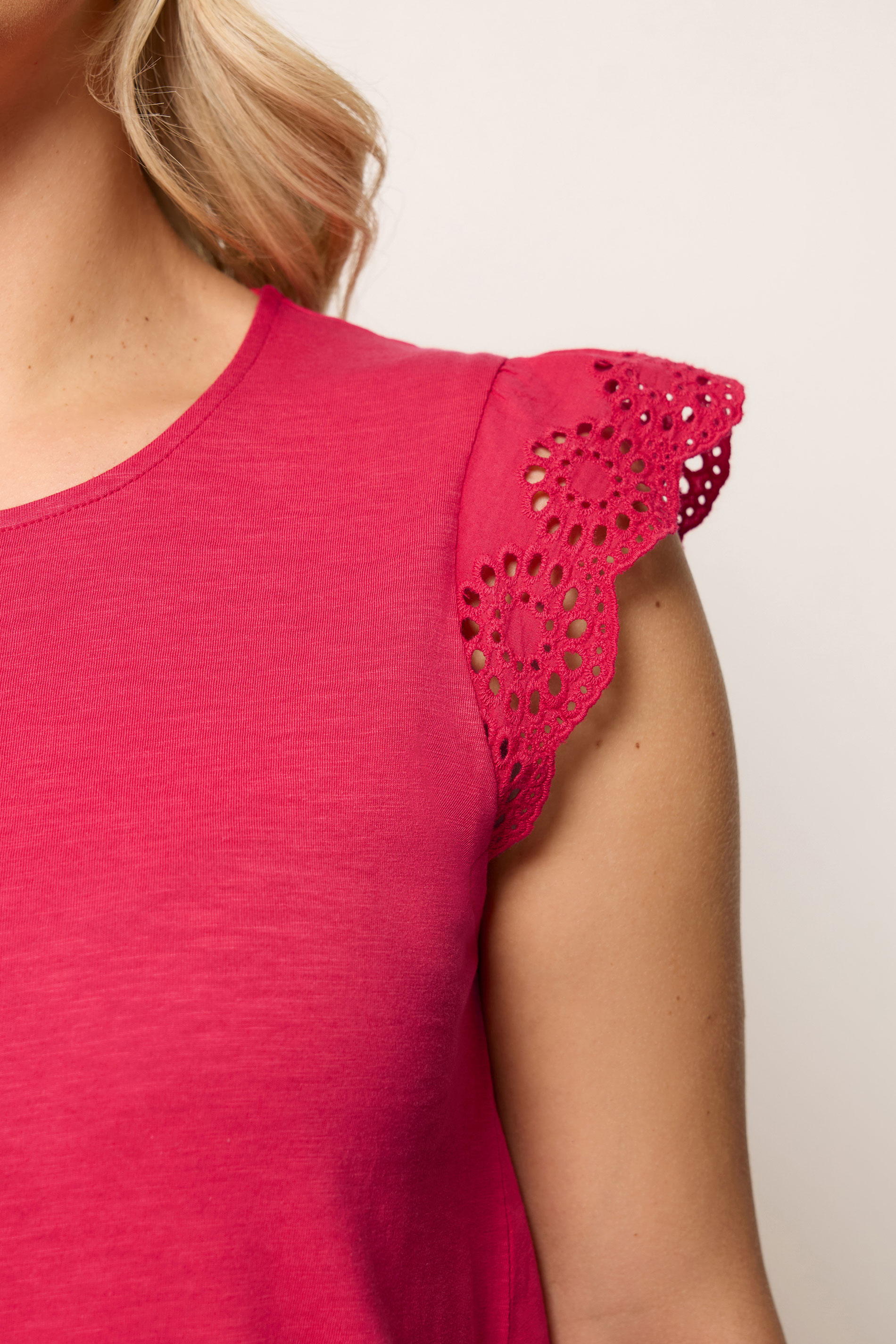 YOURS Plus Size Red Broderie Anglaise Vest Top | Yours Clothing 4