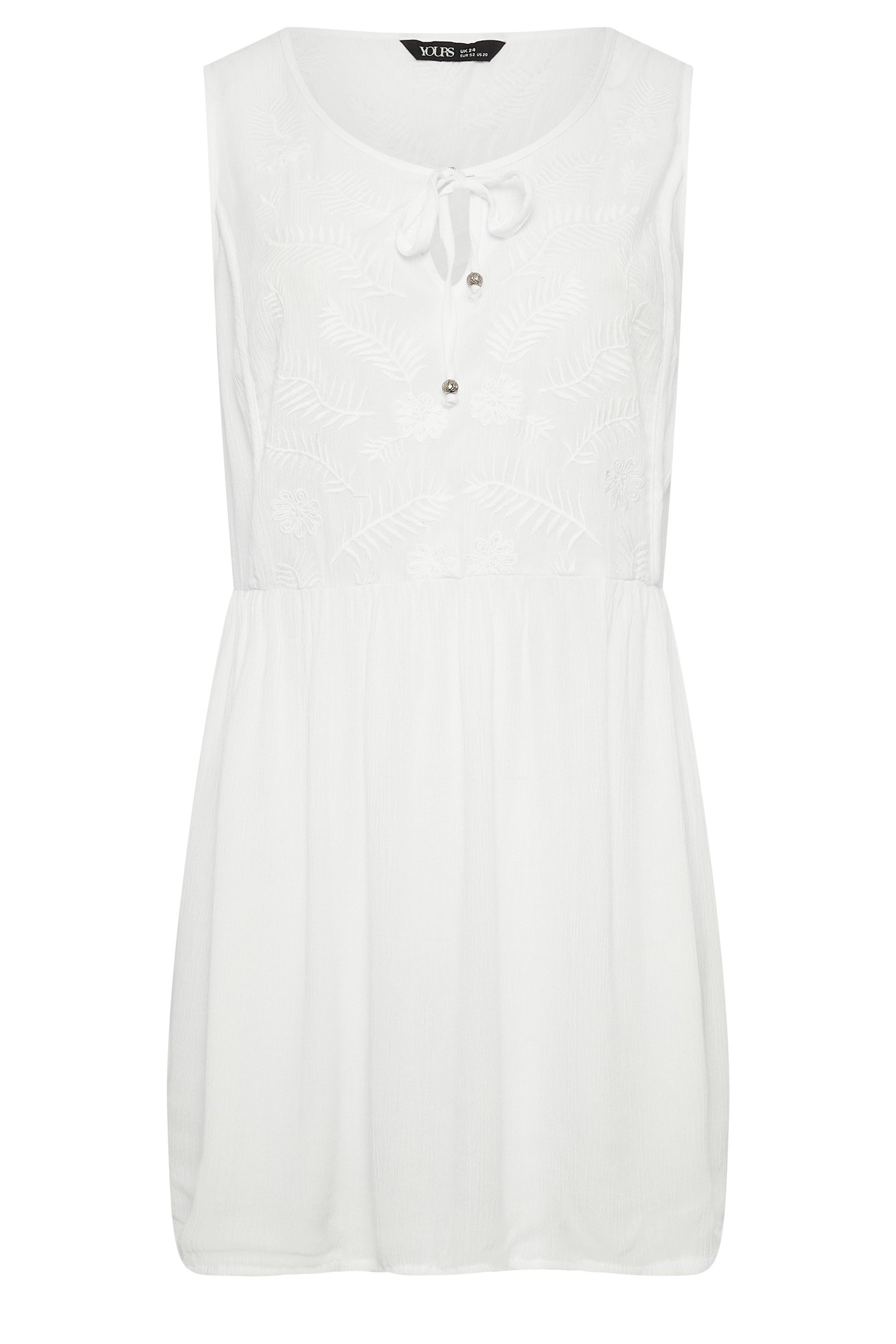 YOURS Plus Size White Embroidered Peplum Vest Top | Yours Clothing