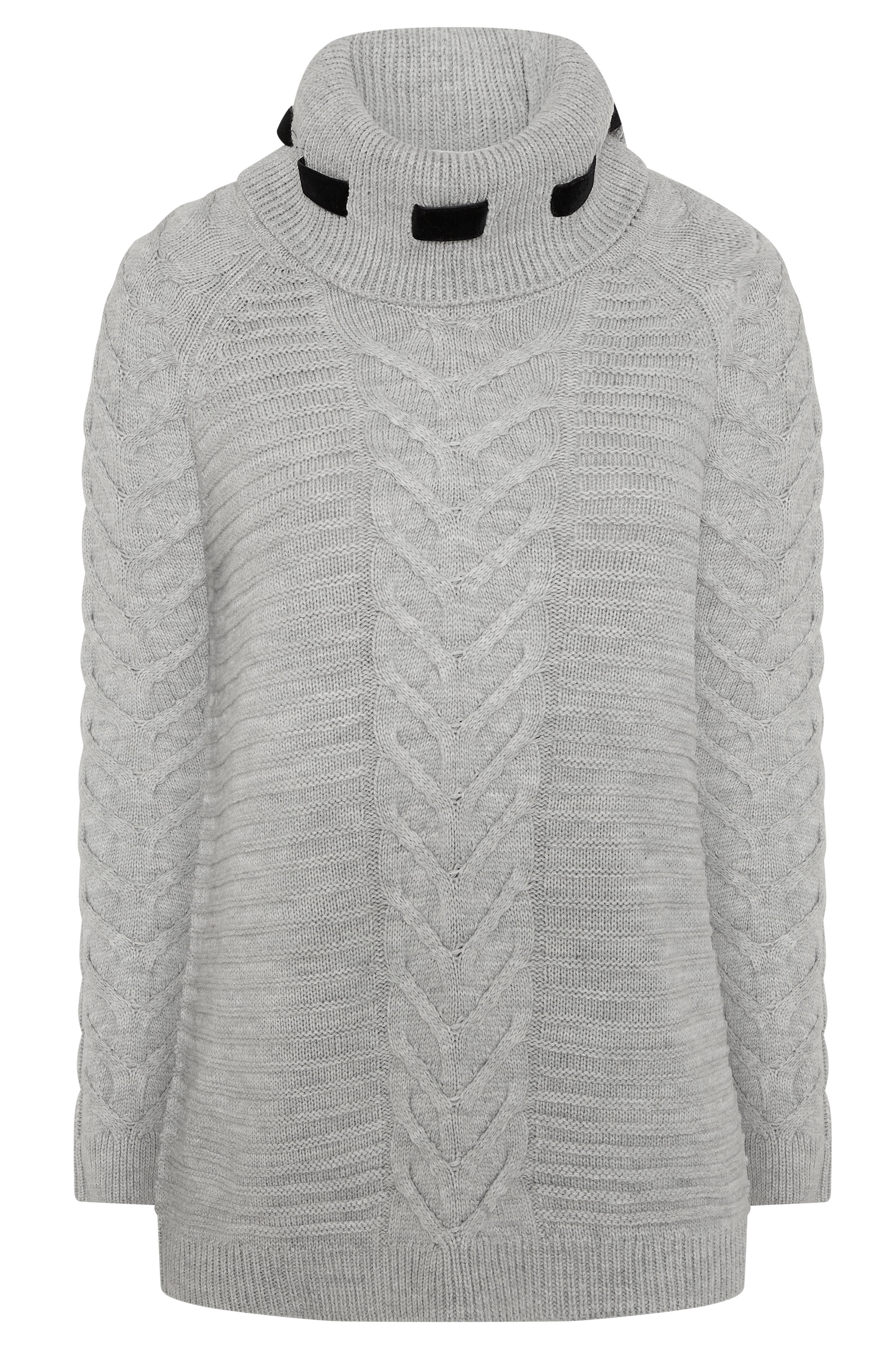 KARL LAGERFELD PARIS Grey Cable Knit Turtle Neck Jumper | Long Tall Sally
