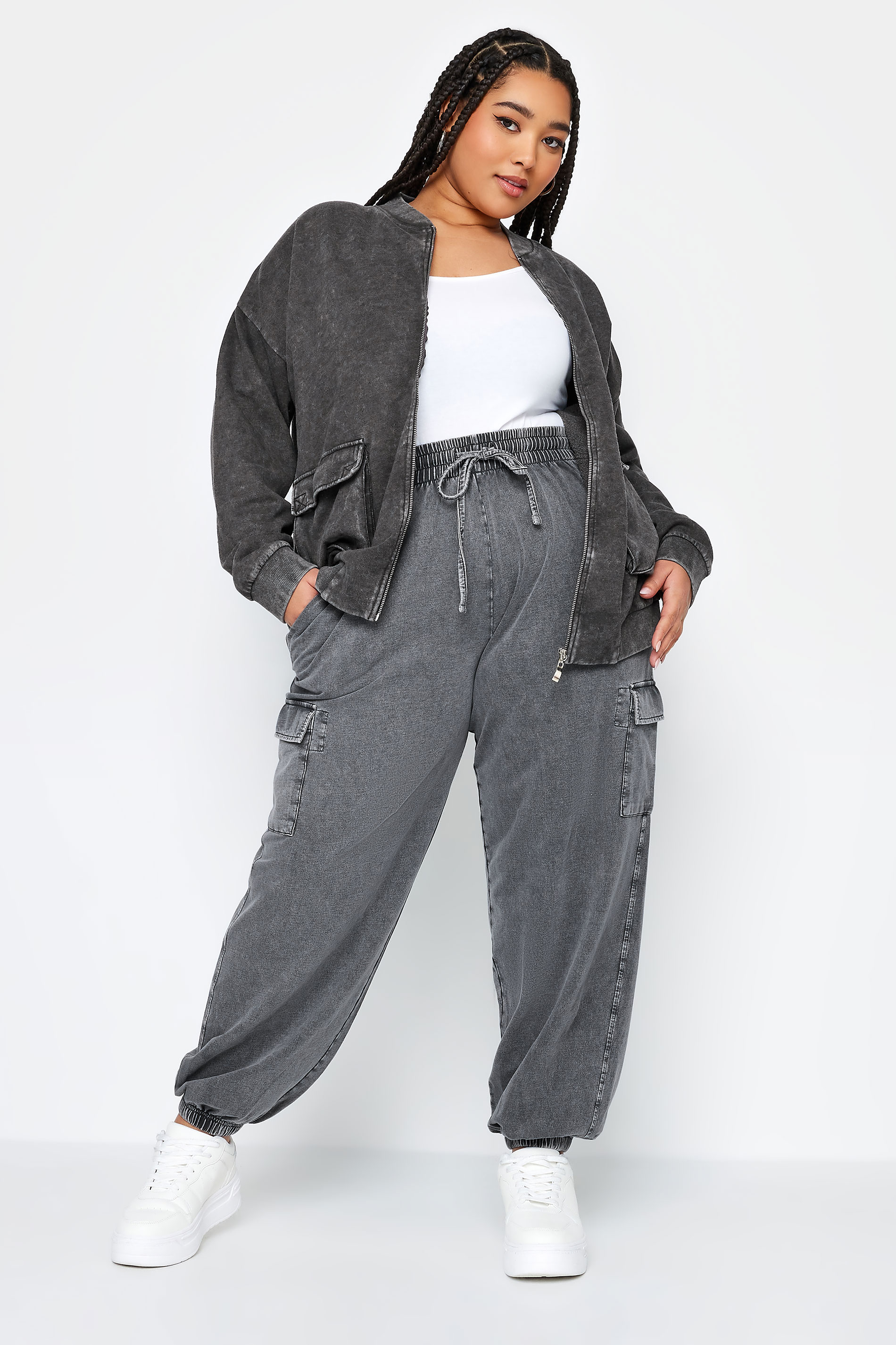 LIMITED COLLECTION Plus Size Grey Acid Wash Cuffed Cargo Joggers | Yours Clothing 2