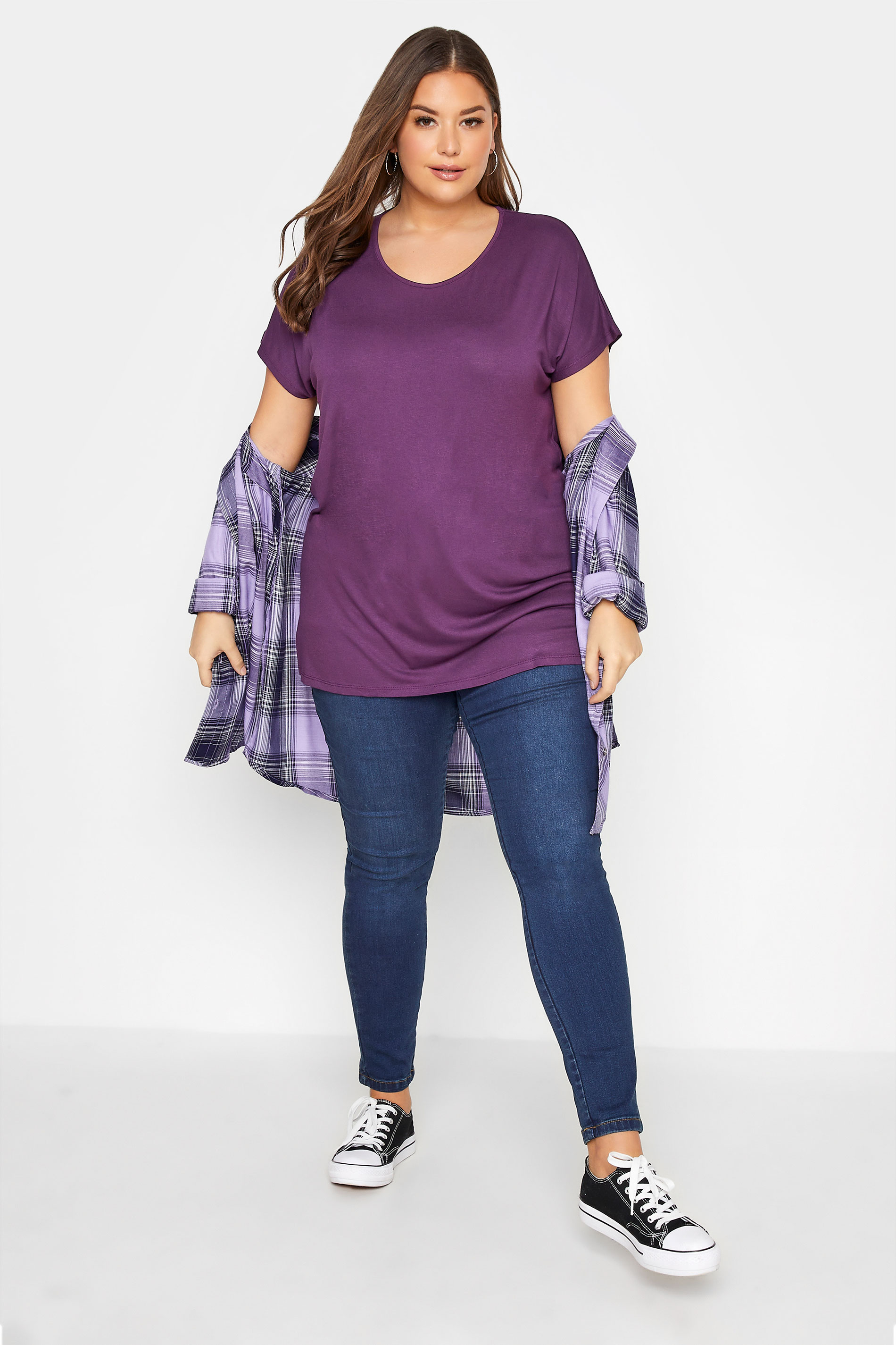 Grande taille  Tops Grande taille  T-Shirts | T-Shirt Violet Ourlet Plongeant - ZD53243