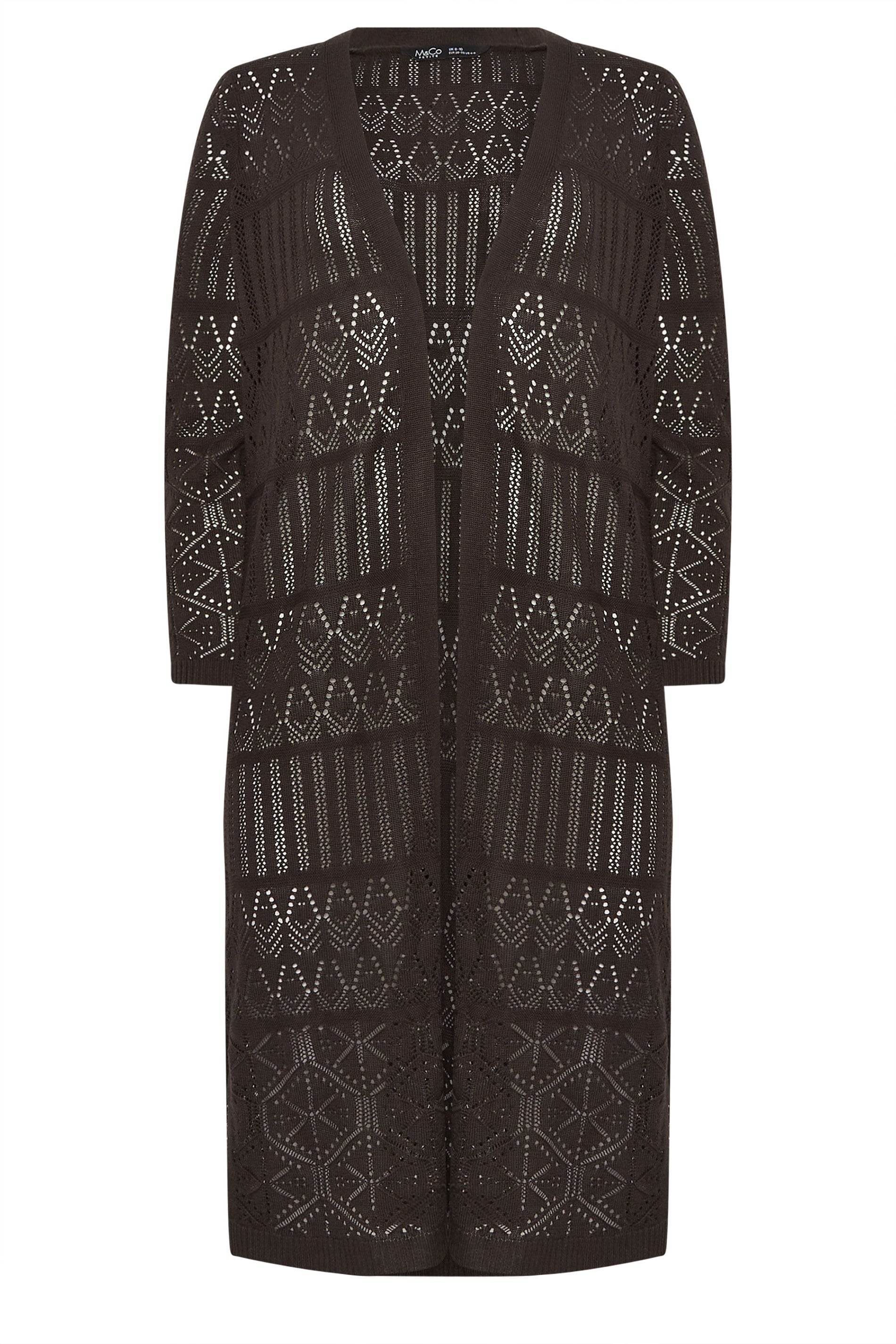 M&Co Petite Chocolate Brown Pointelle Longline Cardigan | M&Co 5