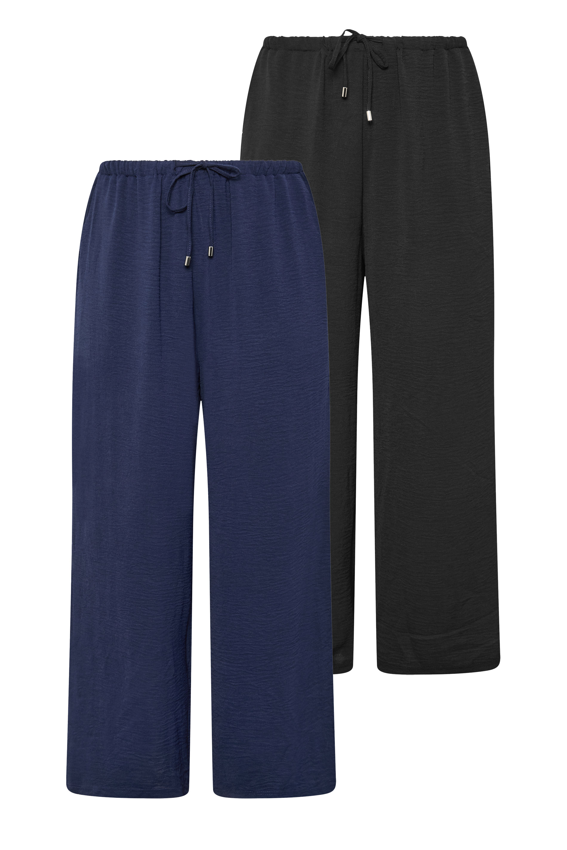 EVANS Plus Size 2 Pack Black & Navy Wide Leg Trousers | Evans 7
