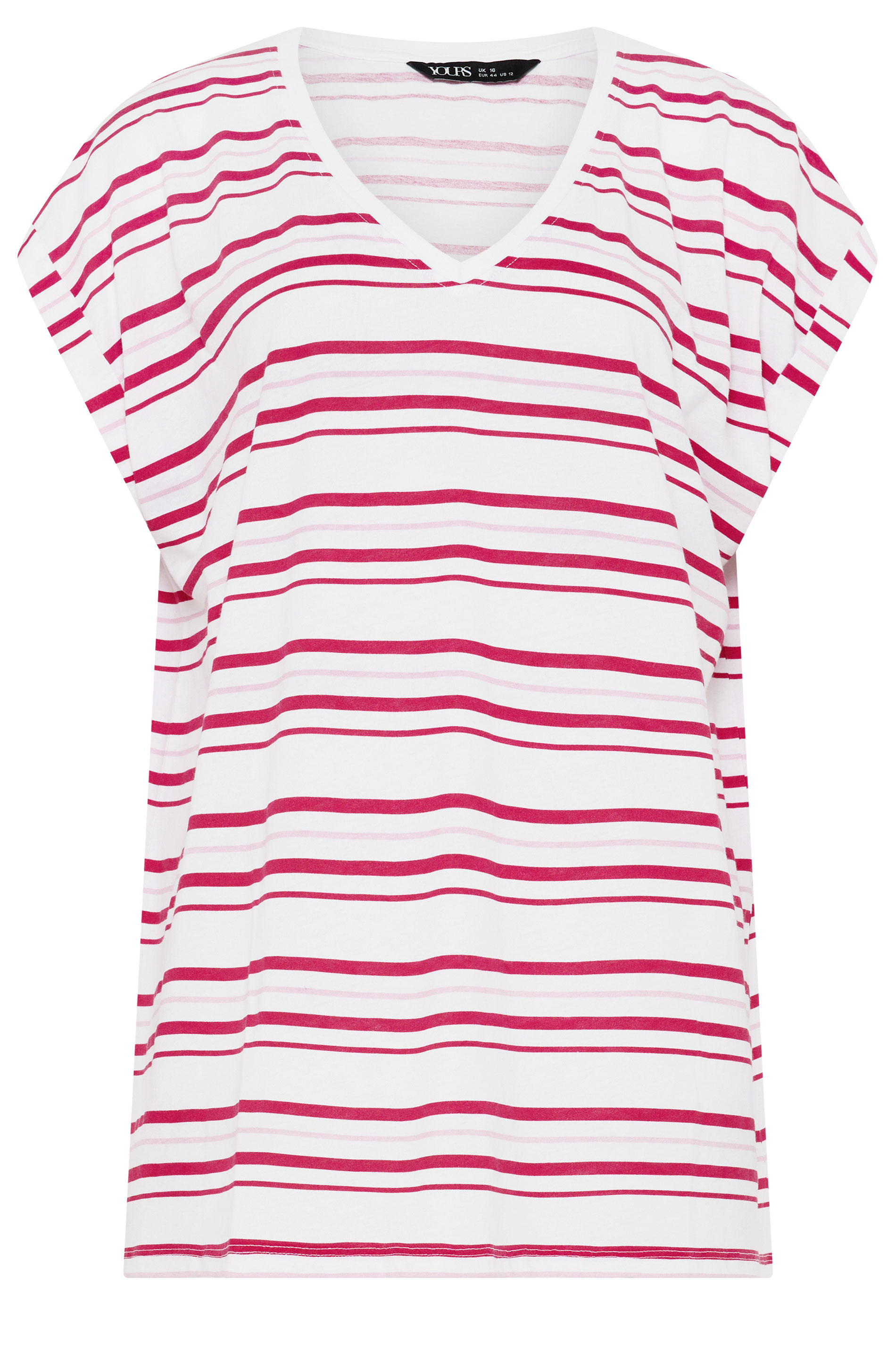 YOURS Plus Size White & Pink Stipe V-Neck T-Shirt | Yours Clothing 5
