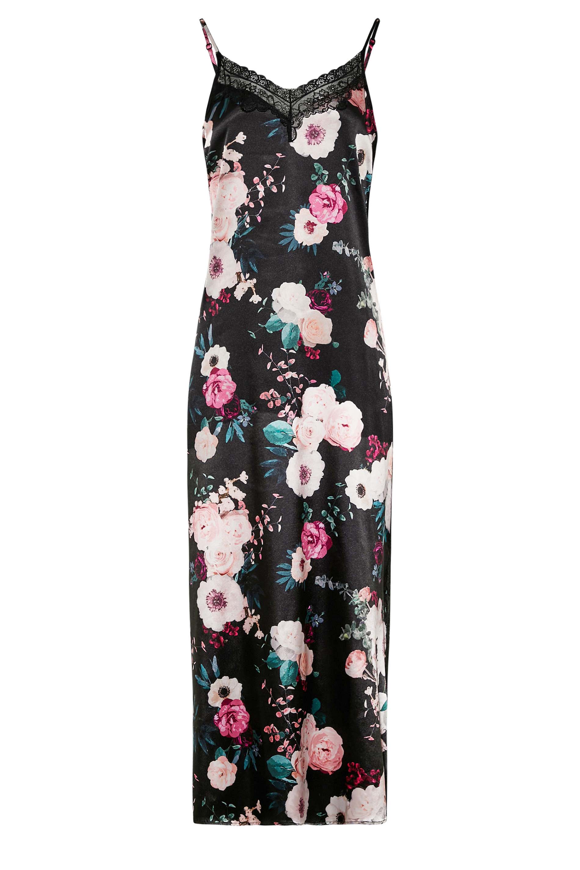 LTS Tall Women's Black Floral Satin Chemise | Long Tall Sally