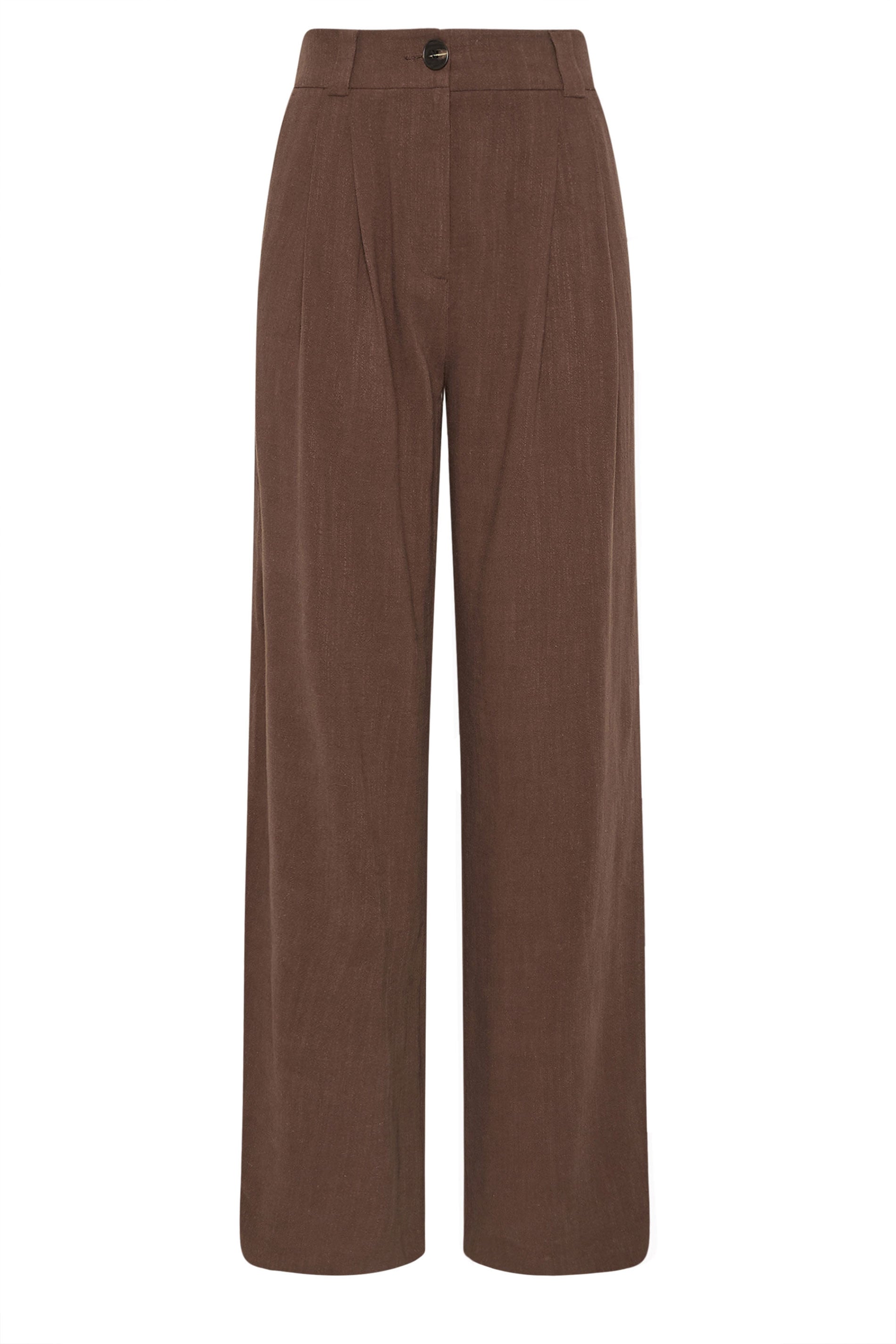 LTS Tall Women's Chocolate Brown Linen Pleated Wide Leg Trousers | Long Tall Sally 6