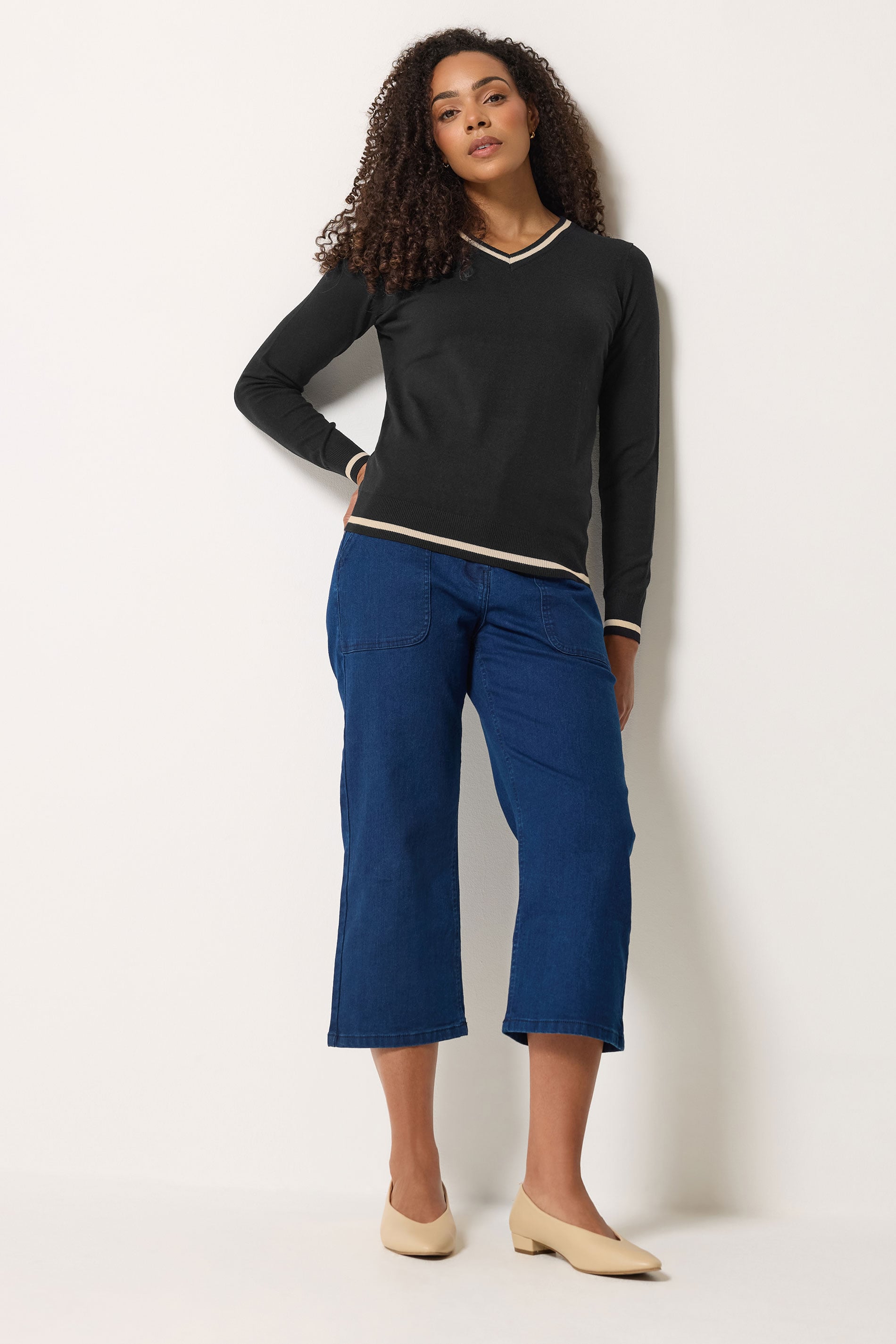 M&Co Black Tipped Long Sleeve Jumper | M&Co 1