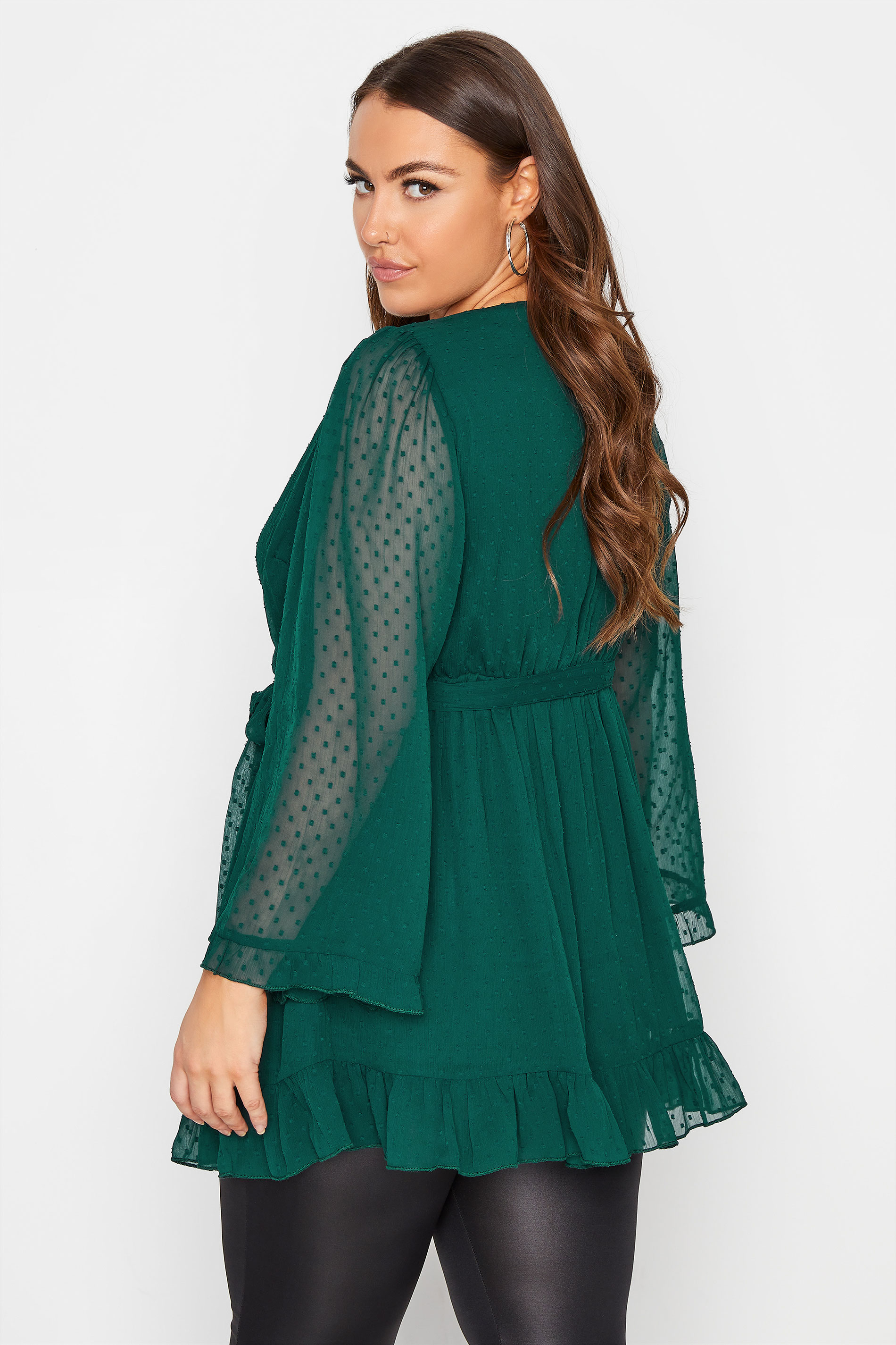Plus Size YOURS LONDON Forest Green Dobby Wrap Blouse 2