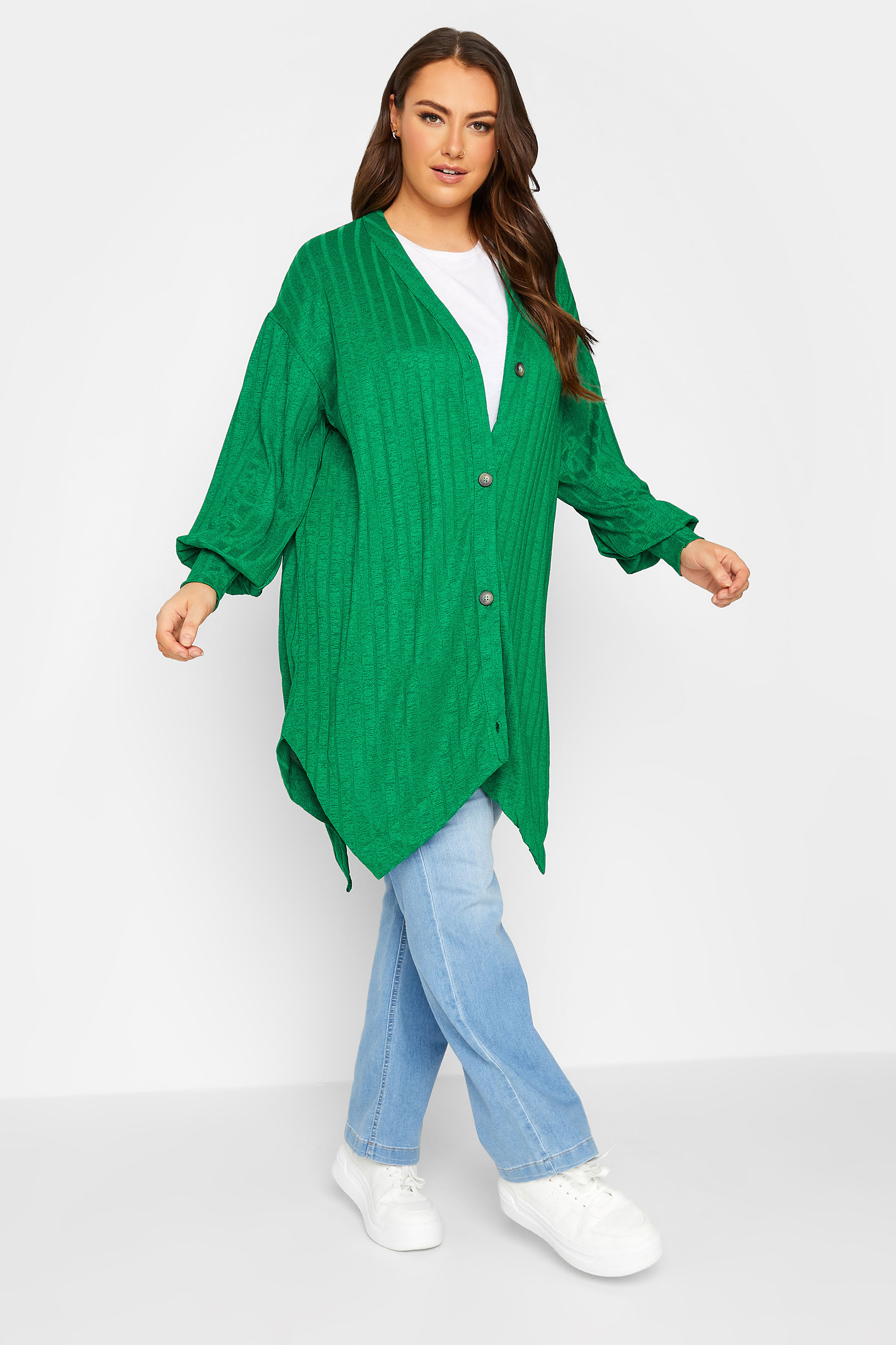 Plus Size Green Textured V-Neck Cardigan | Yours