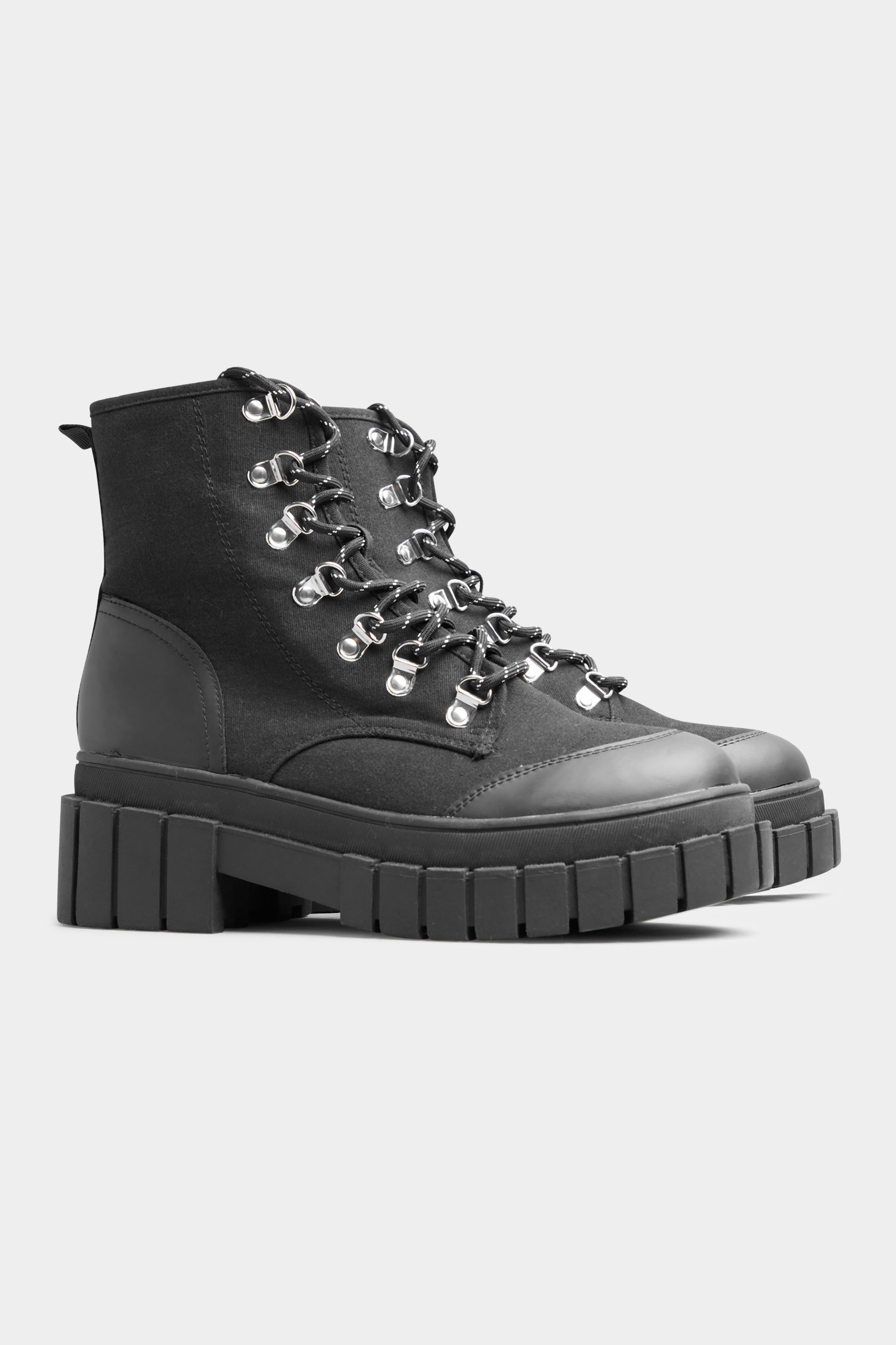 LIMITED COLLECTION Black Canvas Chunky Combat Boots In Wide Fit_D.jpg