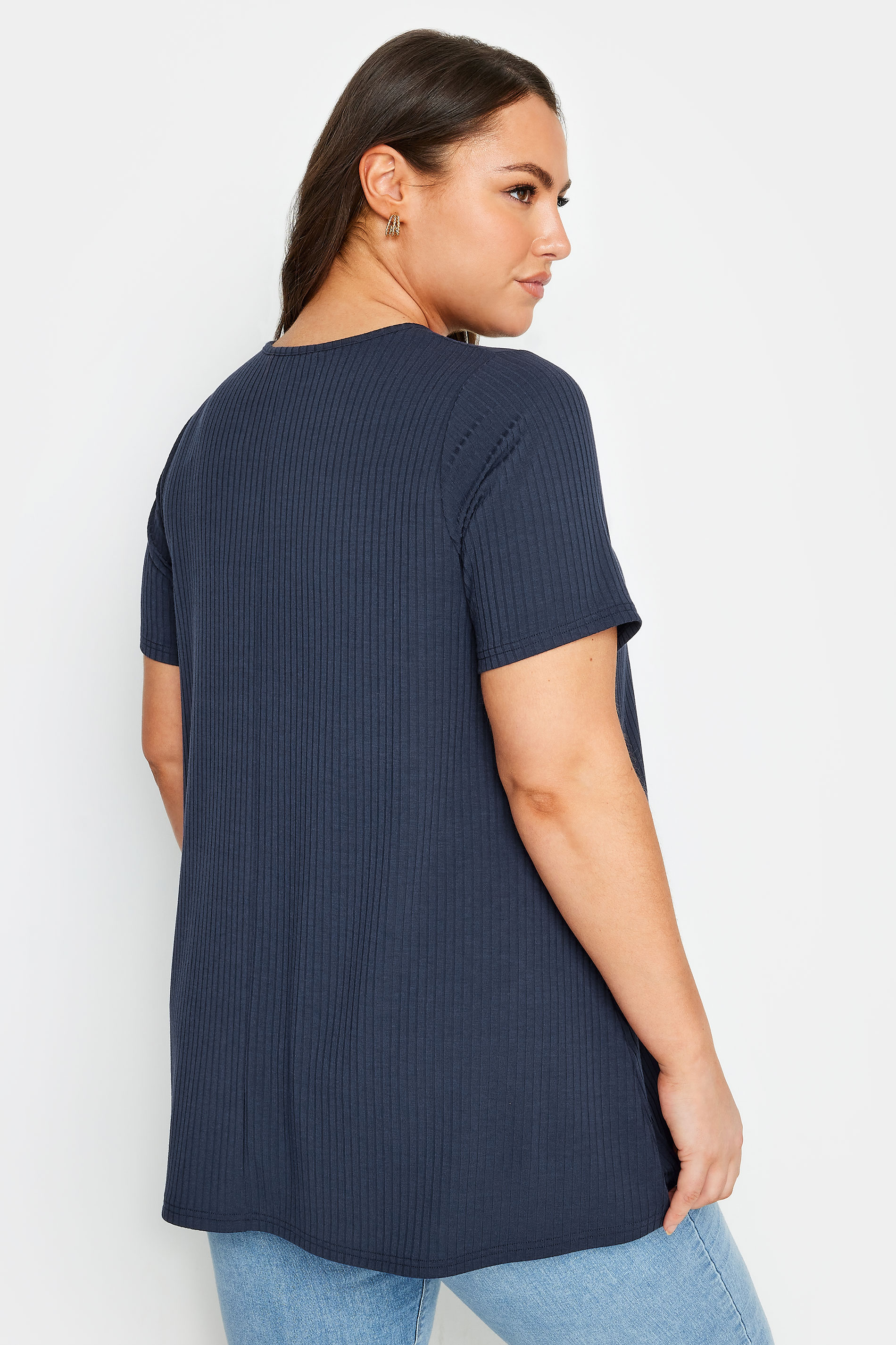 YOURS Plus Size Navy Blue Ribbed T-Shirt | Yours Clothing 3