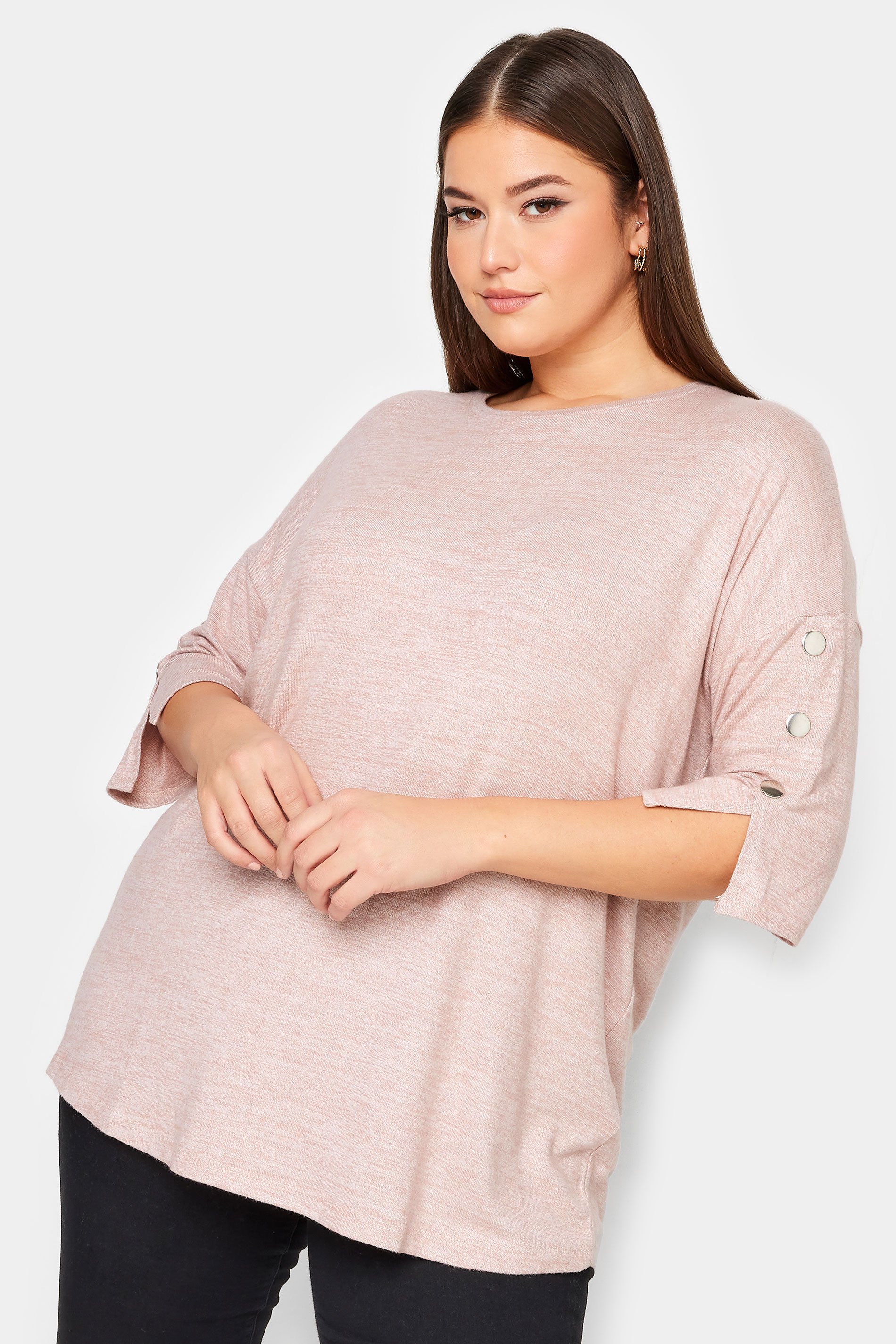 YOURS Plus Size Pink Soft Touch Button Detail Top | Yours Clothing 1