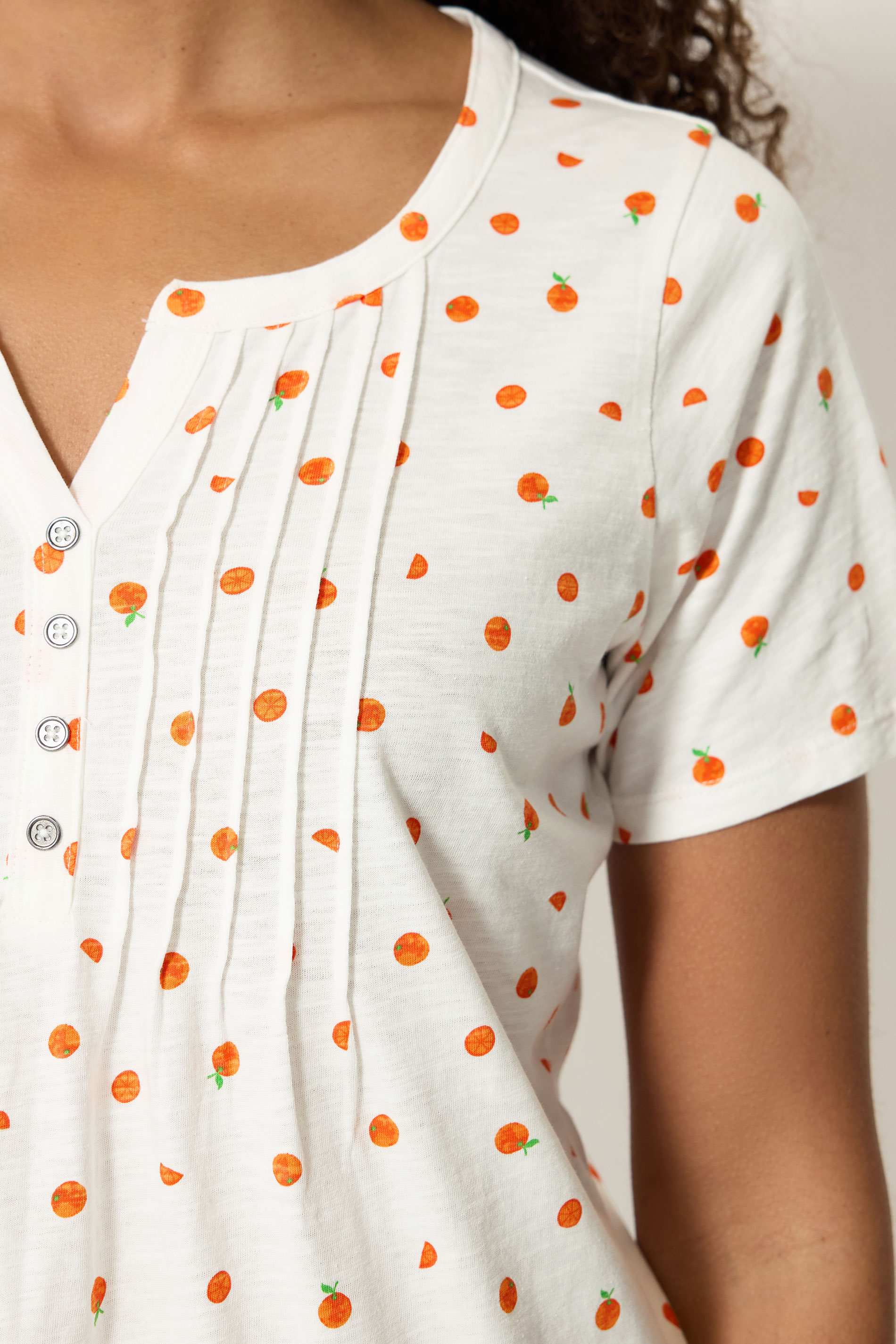 M&Co White Oranges Print Cotton Henley Top | M&Co 4