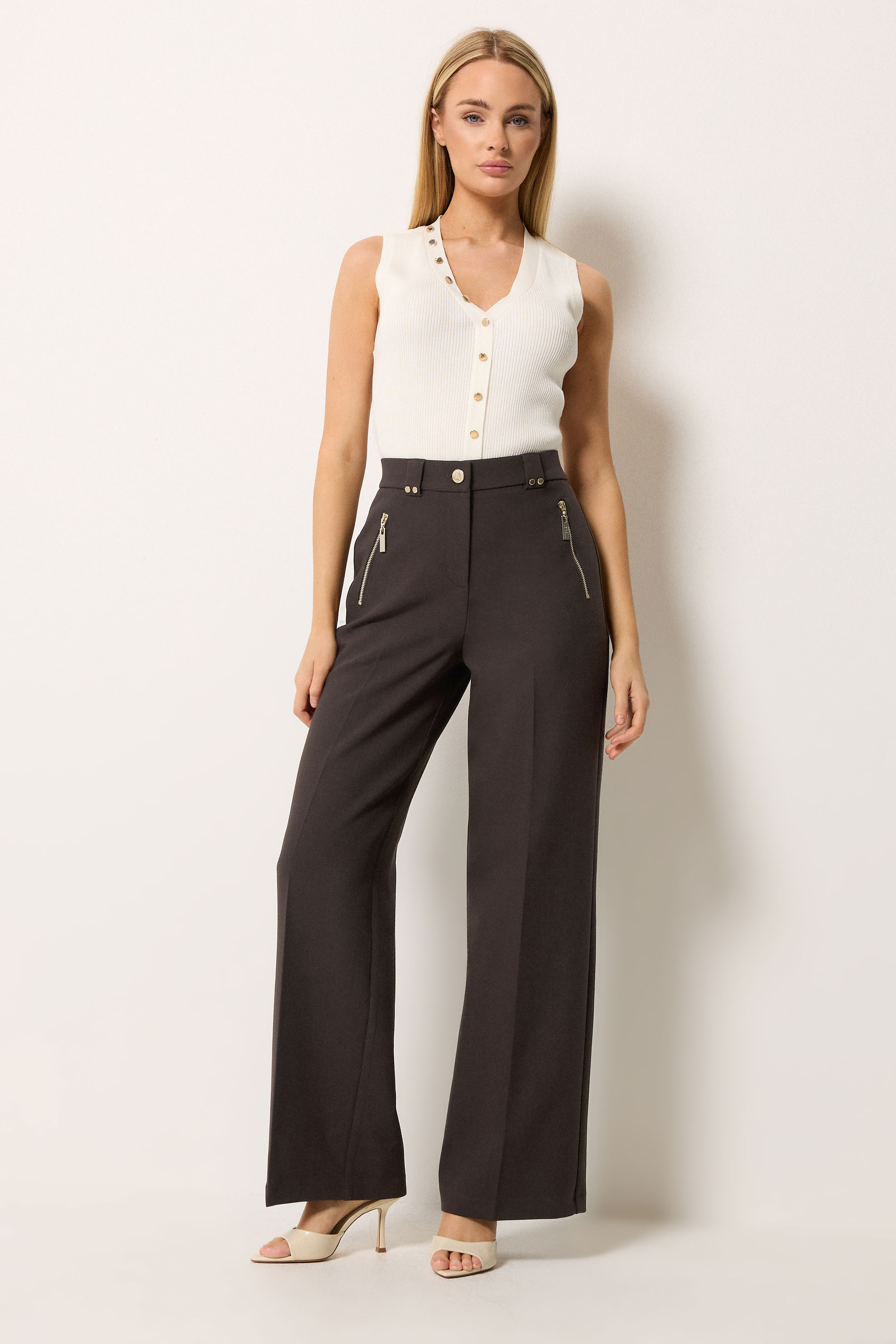 STAR Chocolate Brown Tailored Wide Leg Trousers | StarByJM 3