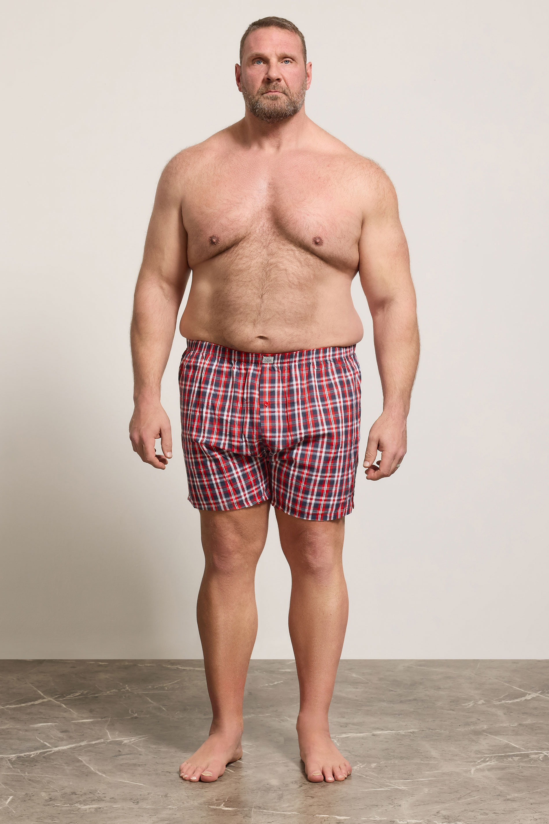 D555 Big & Tall 2 PACK Blue & Red Check Print Boxers | BadRhino 2