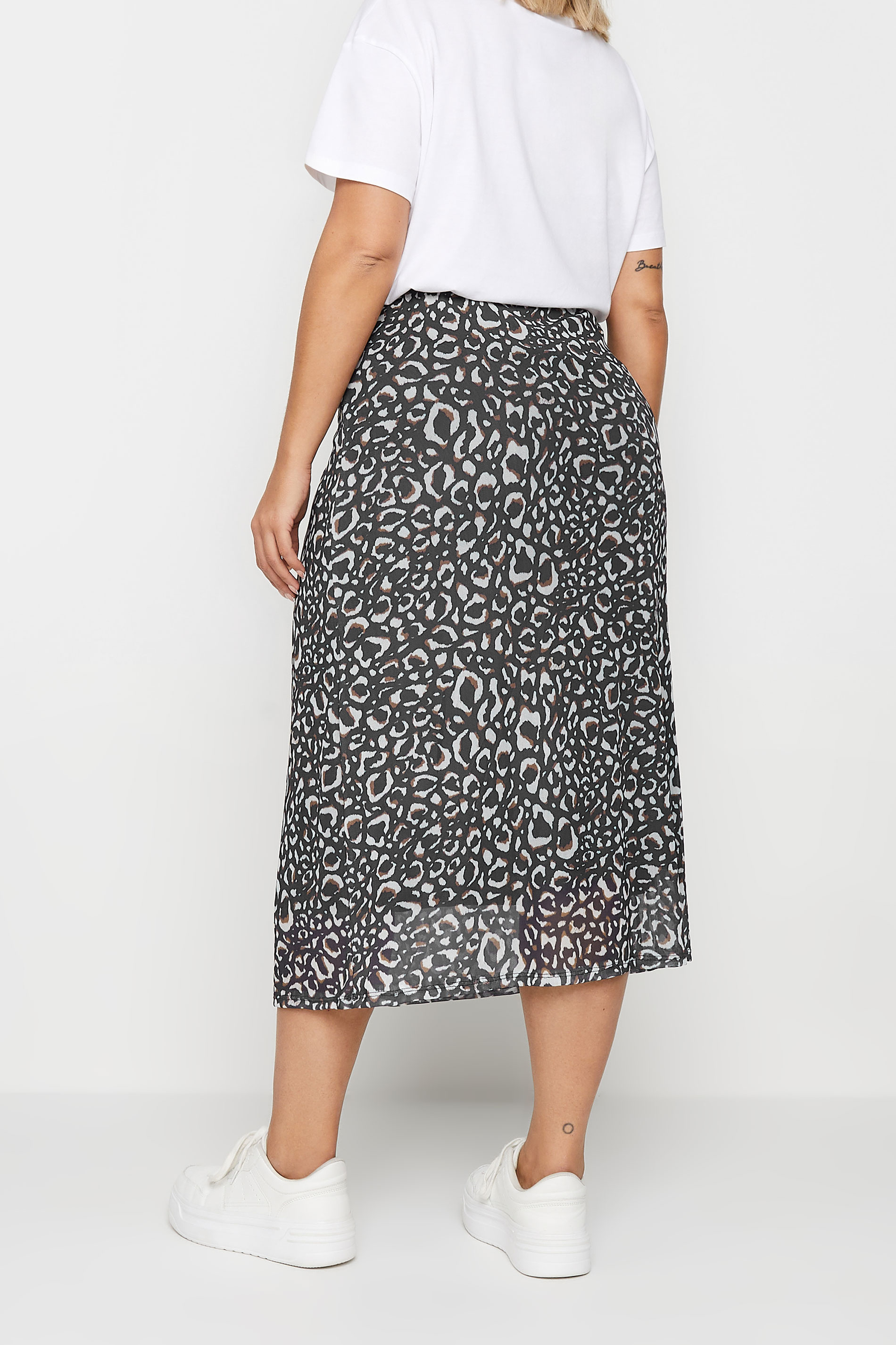 YOURS Curve Grey Leopard Print Mesh Maxi Skirt | Yours Clothing 3