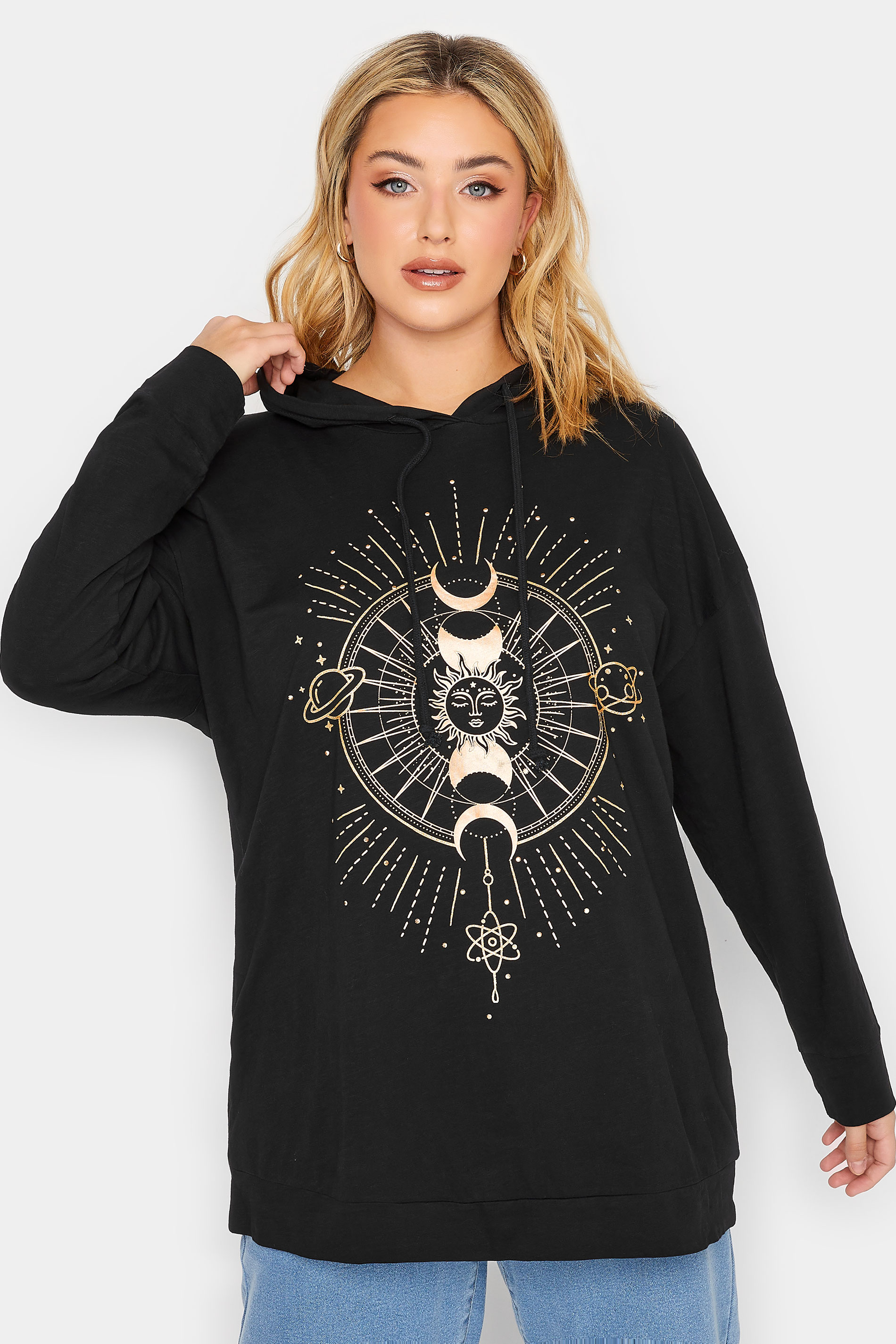 YOURS Plus Size Black Astrology Printed Hoodie | Yours Clothing 1