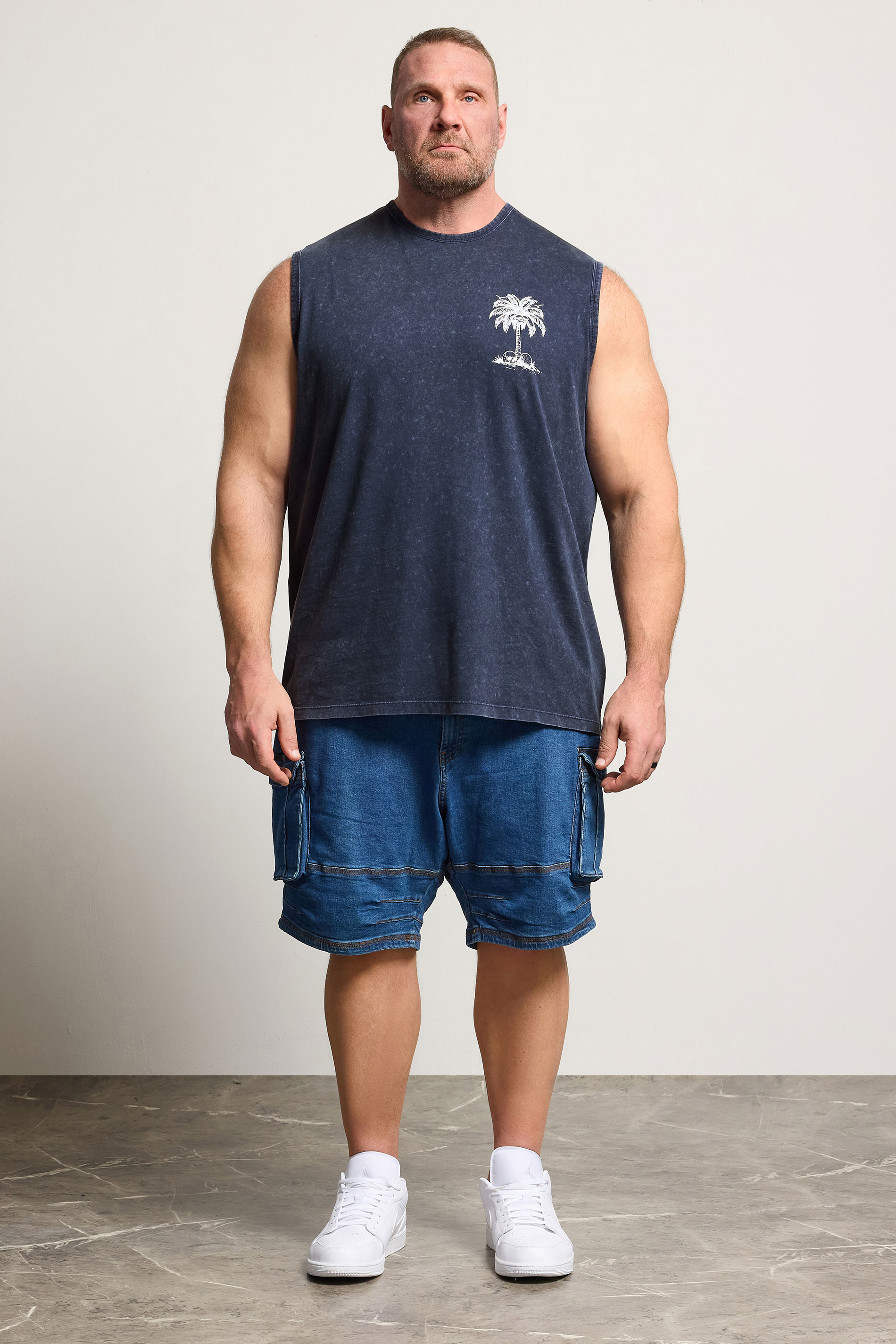 BadRhino Big & Tall Navy Blue Acid Wash Graphic Vest | BadRhino 2