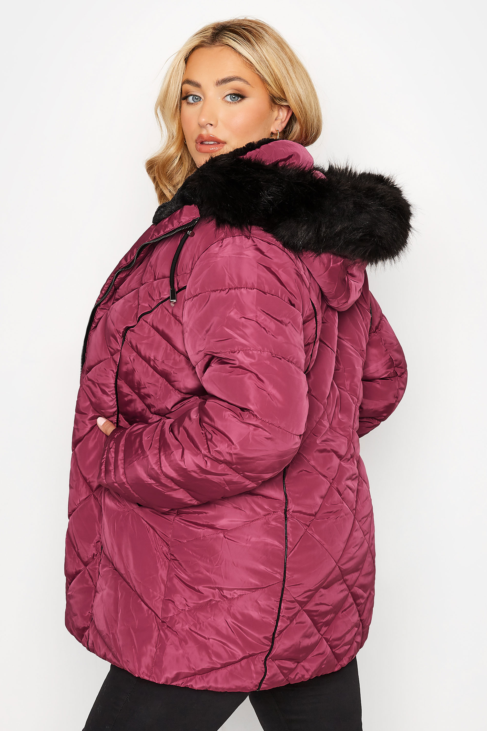 Plus Size Pink Panelled Puffer Jacket | Yours Clothing 3