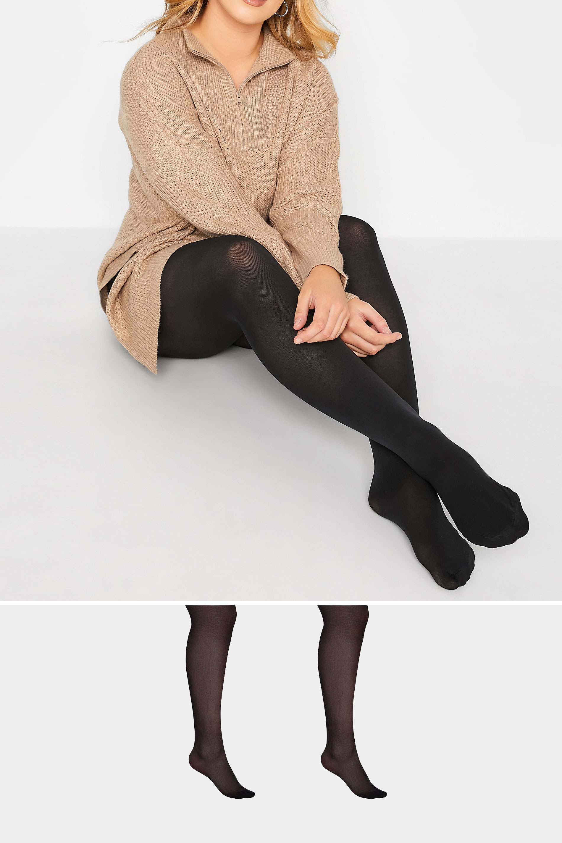Plus Size 2 PACK Black 70 Denier Tights | Yours Clothing 1