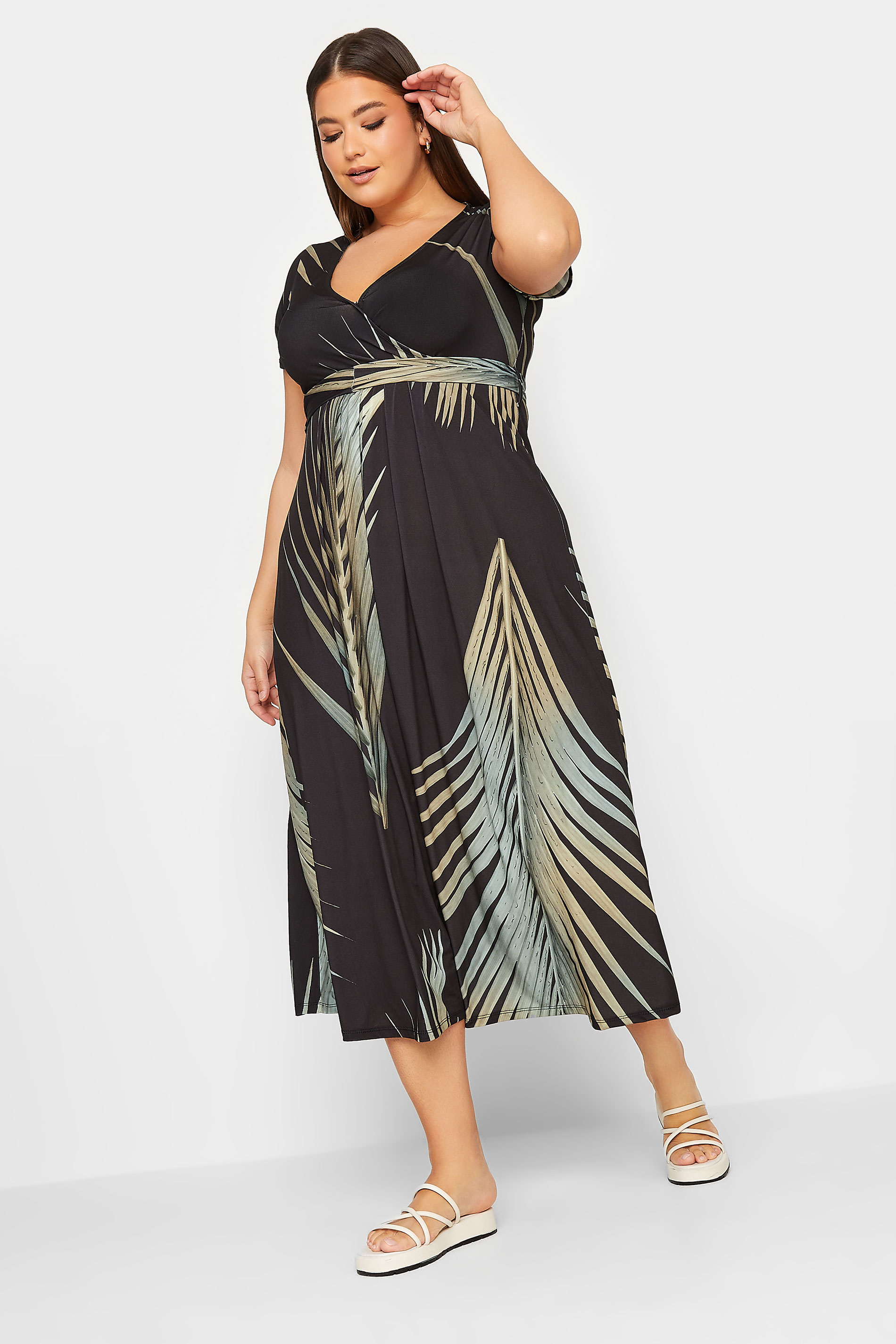 YOURS Curve Leaf Print Wrap Dress | Yours Clothing 1