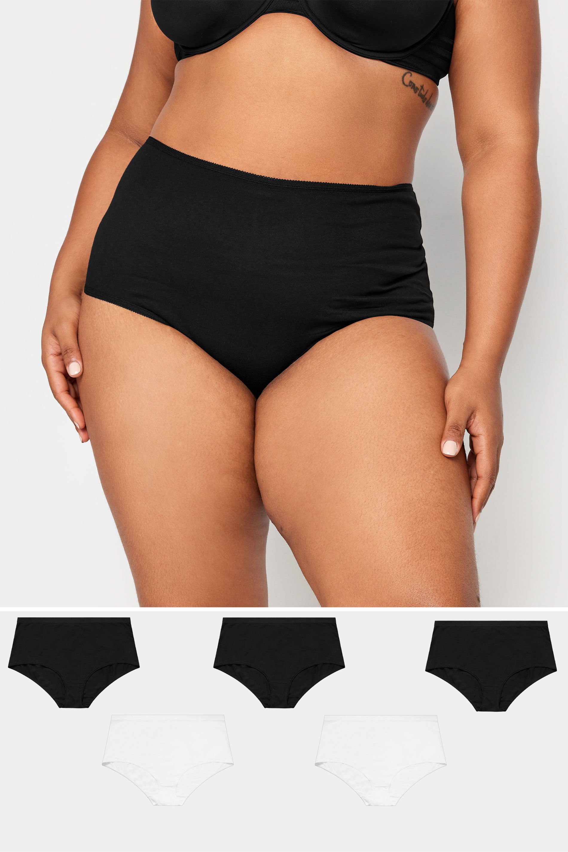 YOURS 5 PACK Plus Size Black & White Full Briefs | Yours Clothing 1