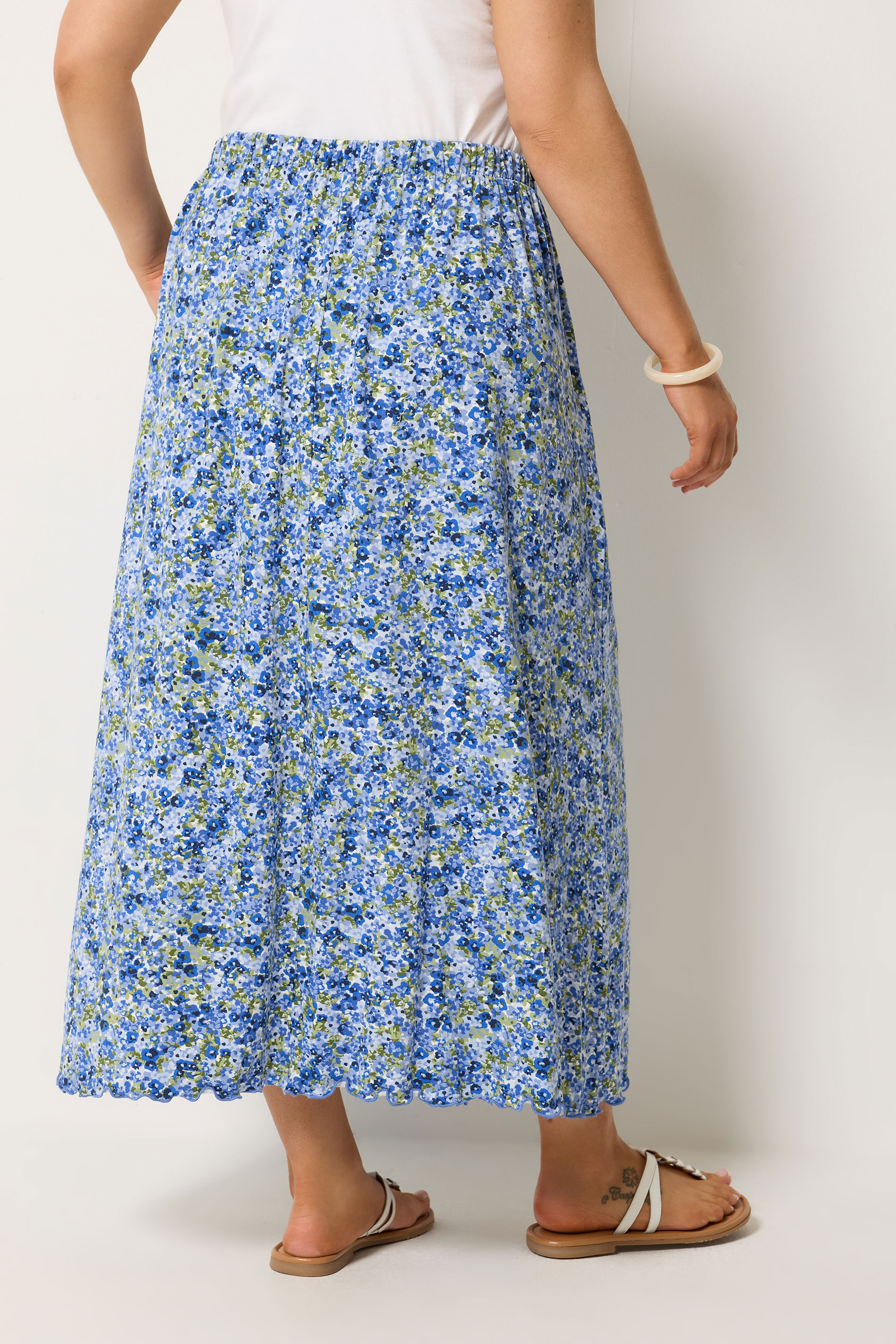YOURS Plus Size Blue Floral Print Maxi Skirt | Yours Clothing  2
