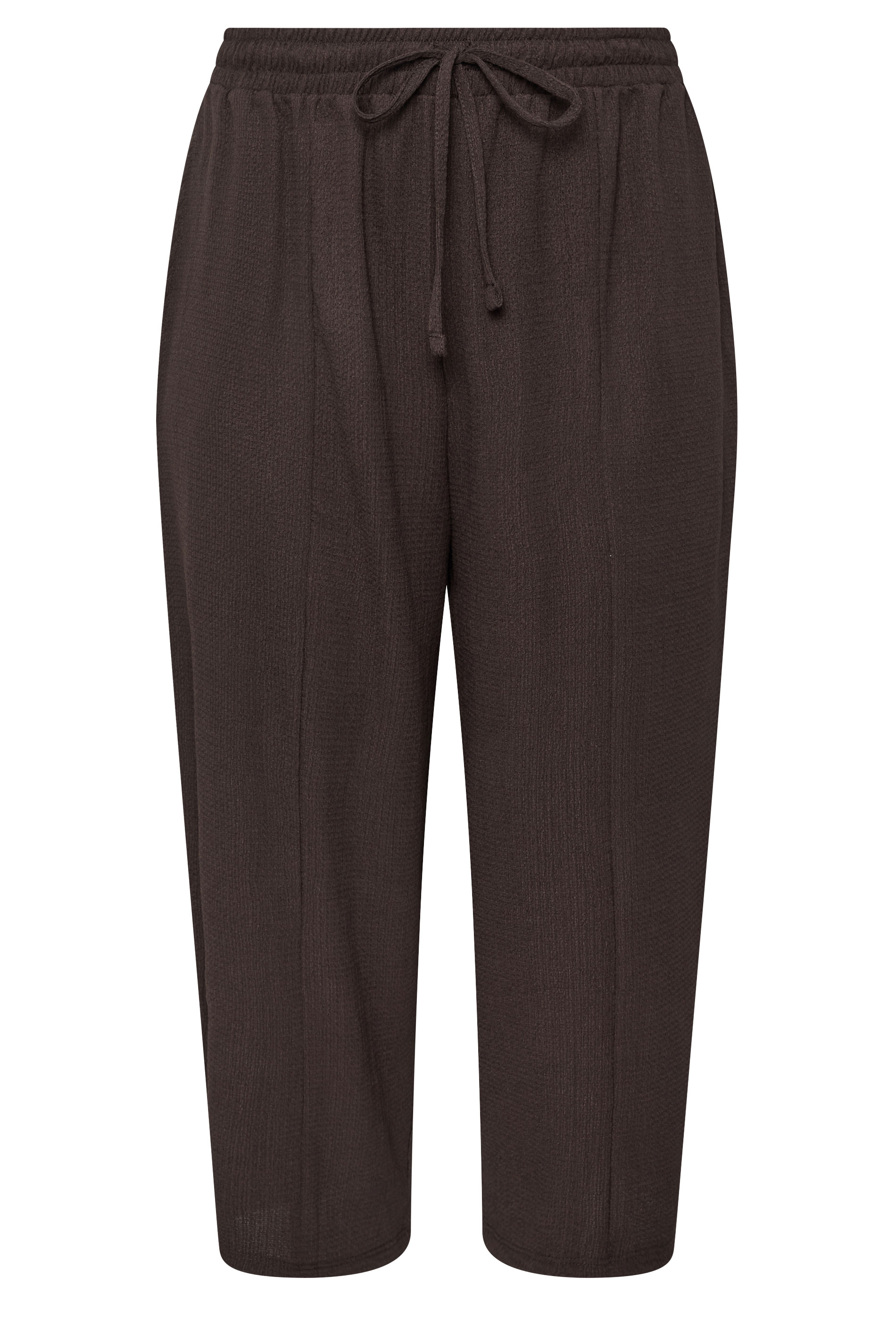 YOURS Plus Size Chocolate Brown Crinkle Barrel Trousers | Yours Clothing 1
