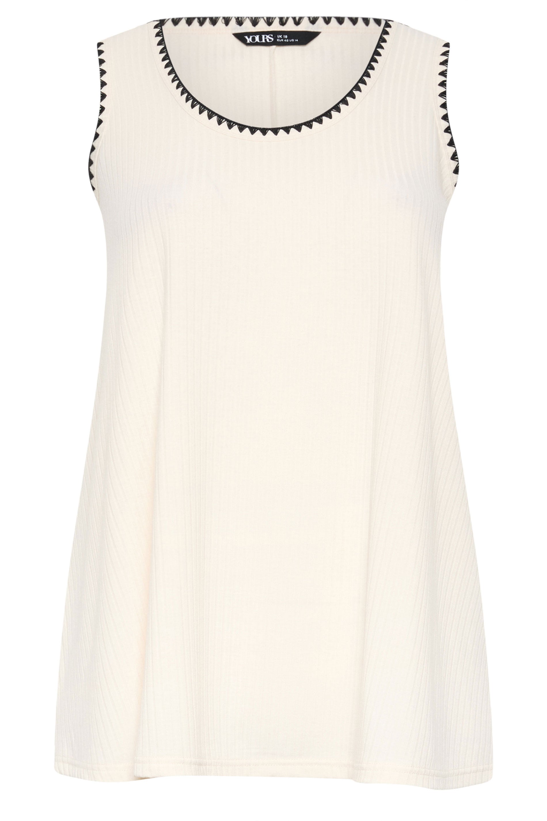 YOURS Plus Size Cream Contrast Stitch Vest Top | Yours Clothing 5