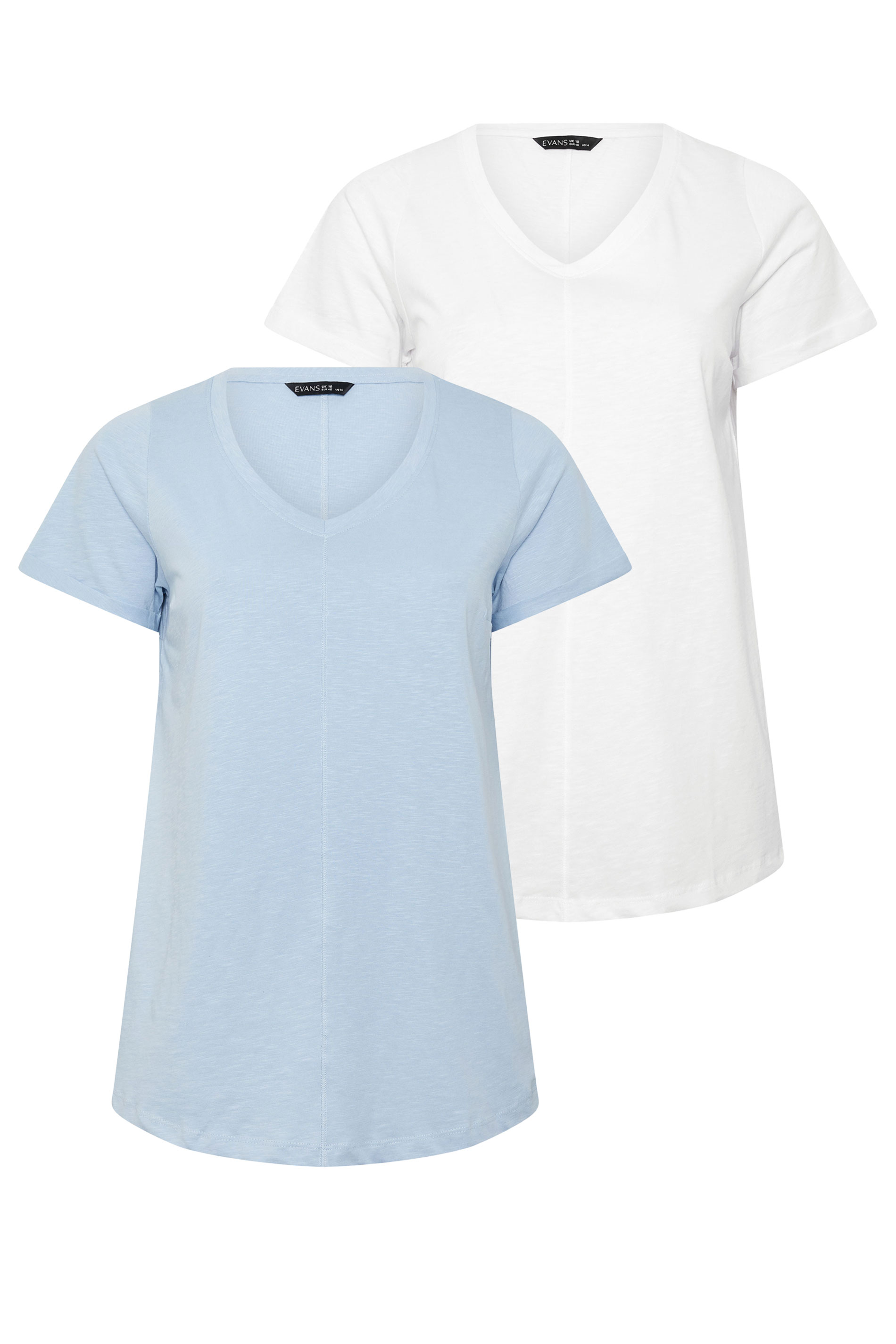 EVANS Plus Size 2 Pack Blue & White Cotton T-shirts | Evans 3