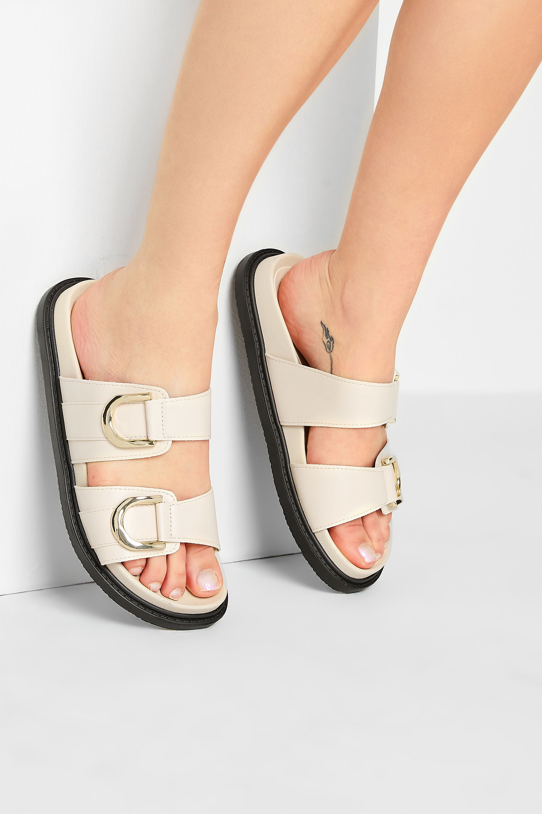 PixieGirl Cream Buckle Strap Sandals In Standard D Fit | PixieGirl  1