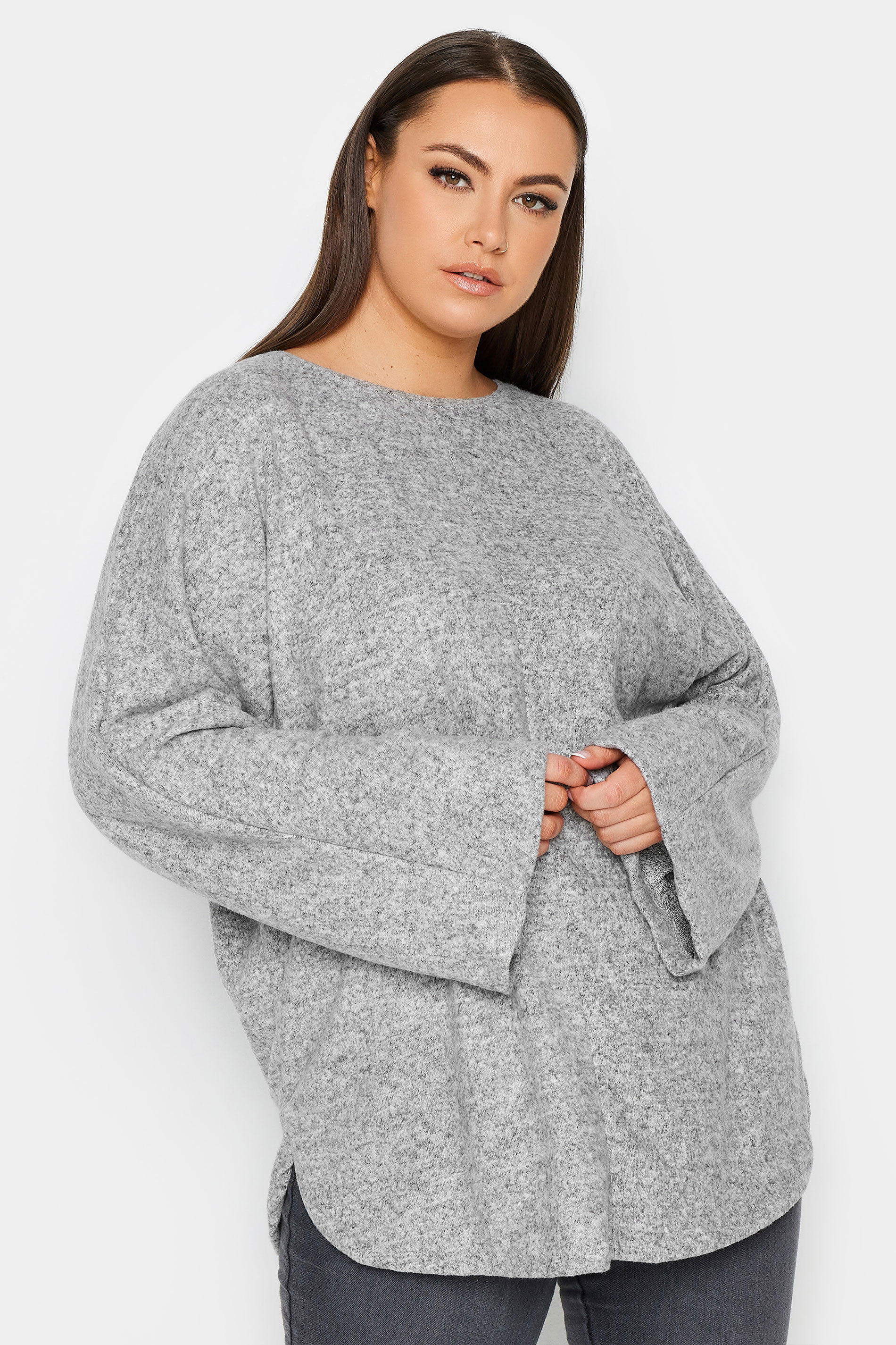 YOURS Plus Size Grey Front Seam Soft Touch Jumper | Yours Clothing 1