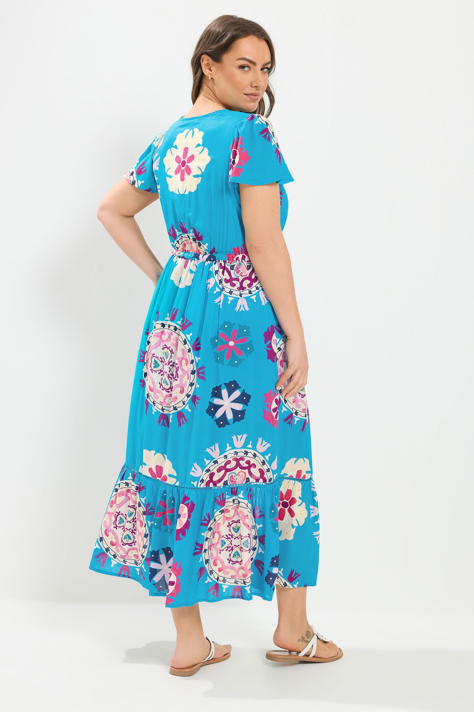 YOURS Plus Size Blue Block Print Dress | Yours Clothing 2