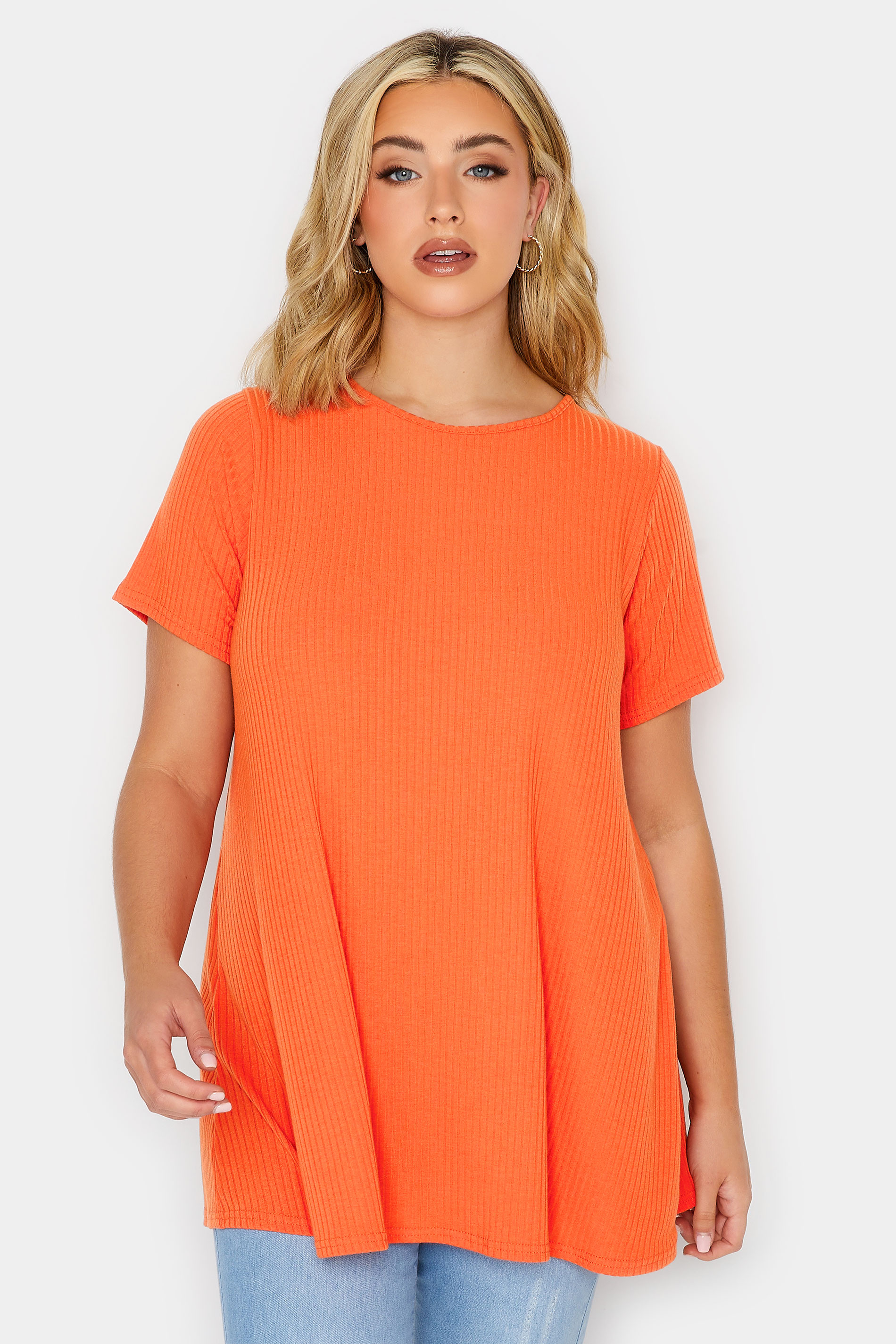 Plus Size Orange Ribbed Swing Top | Yours Clothing 1