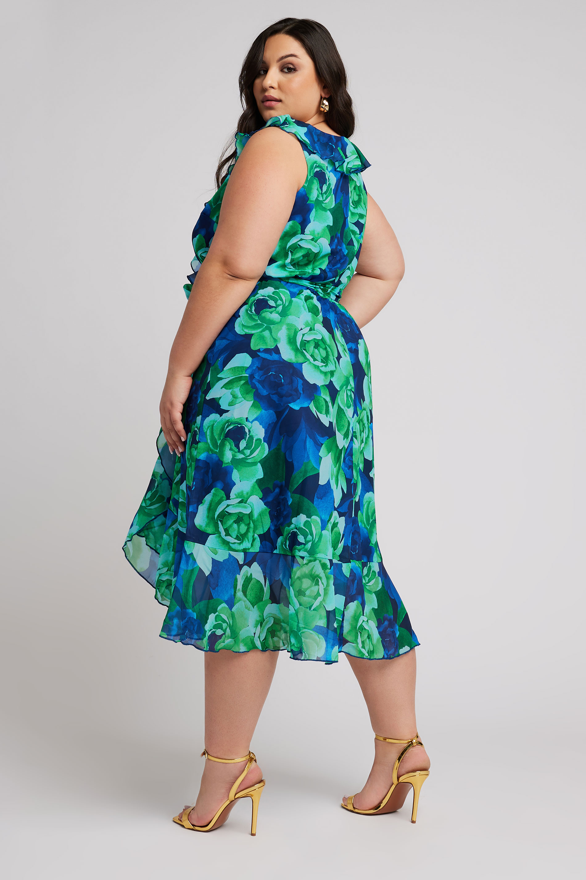 YOURS LONDON Plus Size Green Floral Print Ruffle Wrap Dress | Yours Clothing 3
