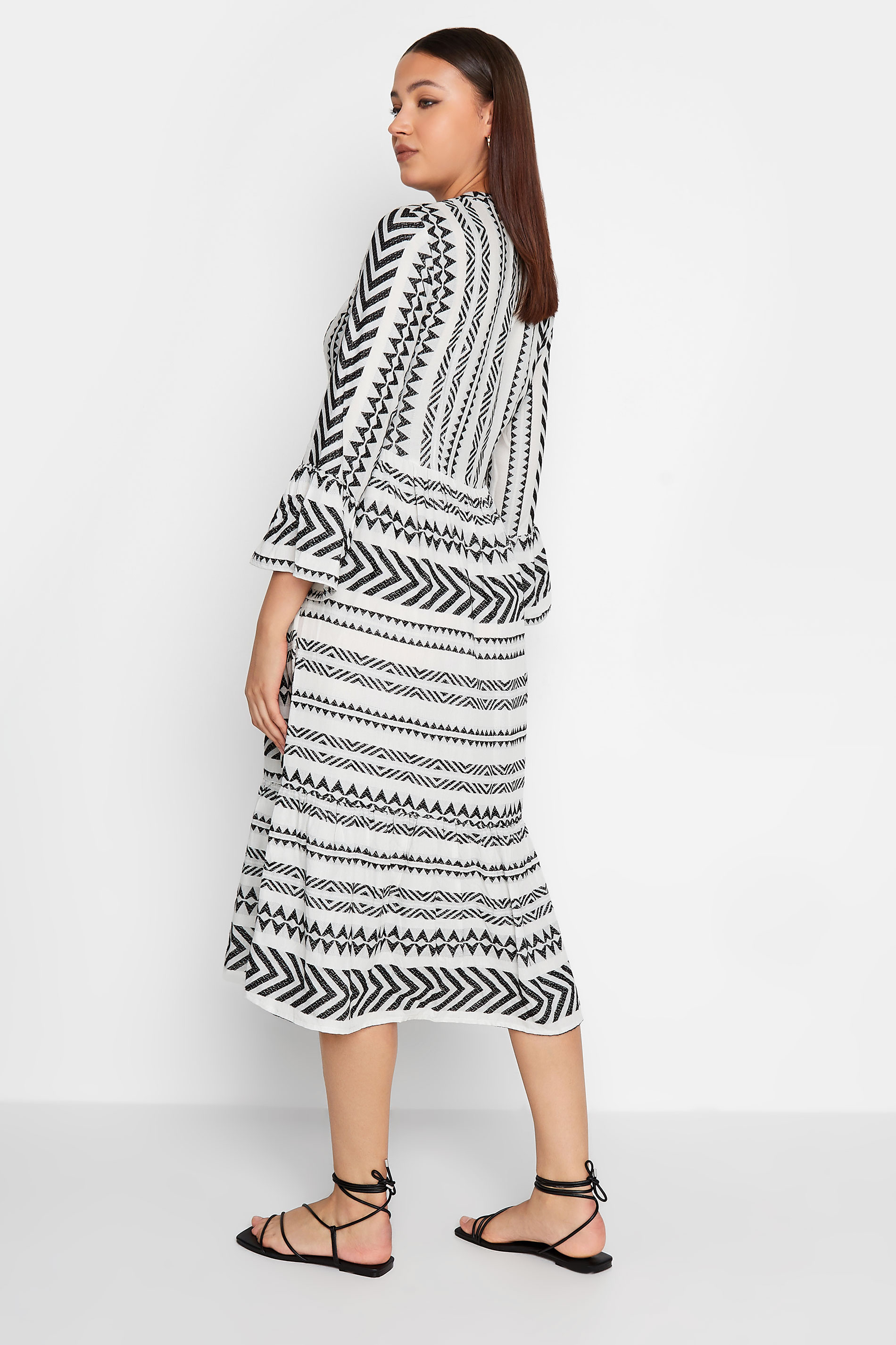 LTS Tall Women's White Aztec Print Smock Midi Dress | Long Talll Sally 3
