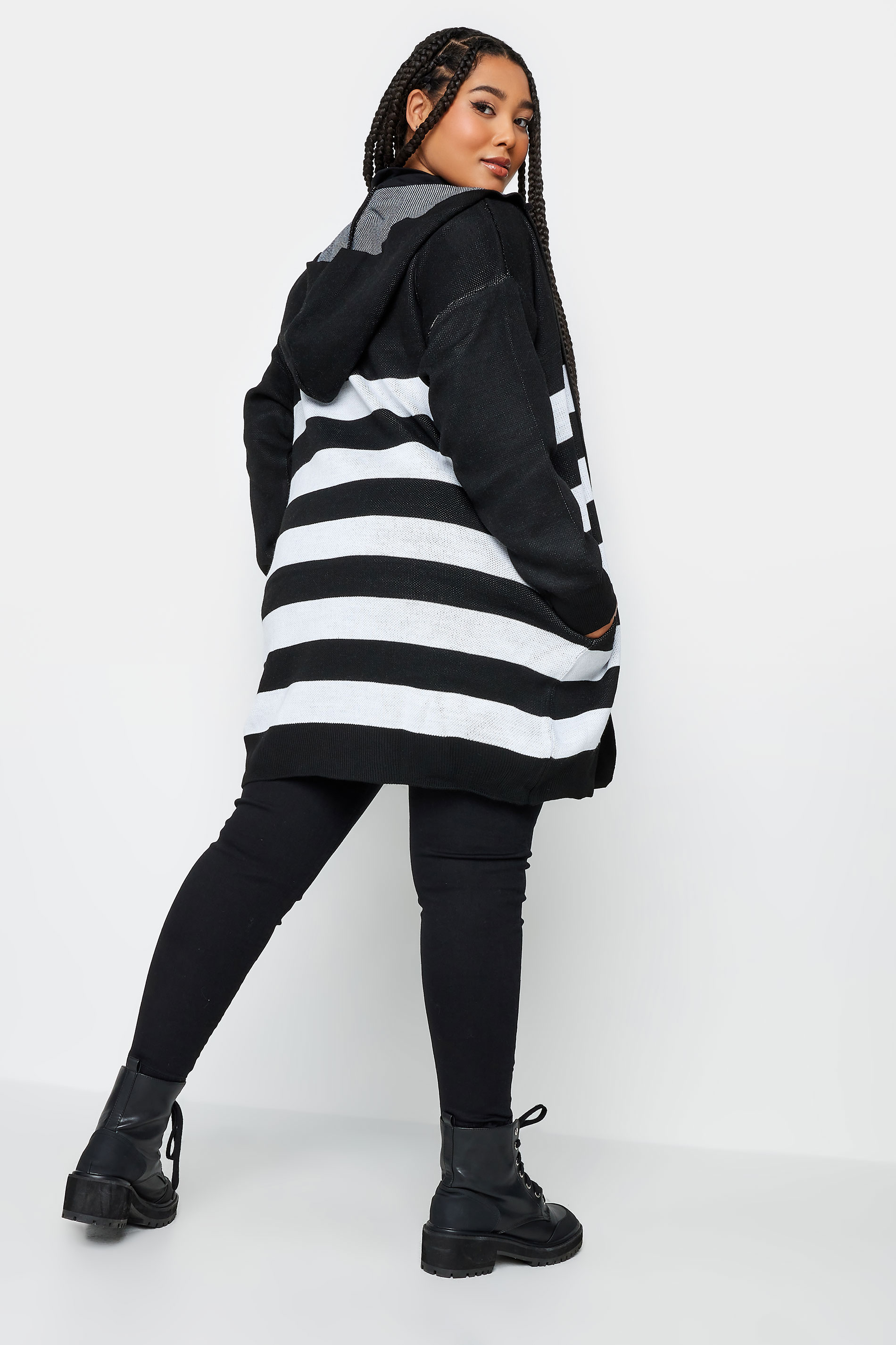 YOURS Plus Size Black Stripe Hooded Cardigan | Yours Clothing 3