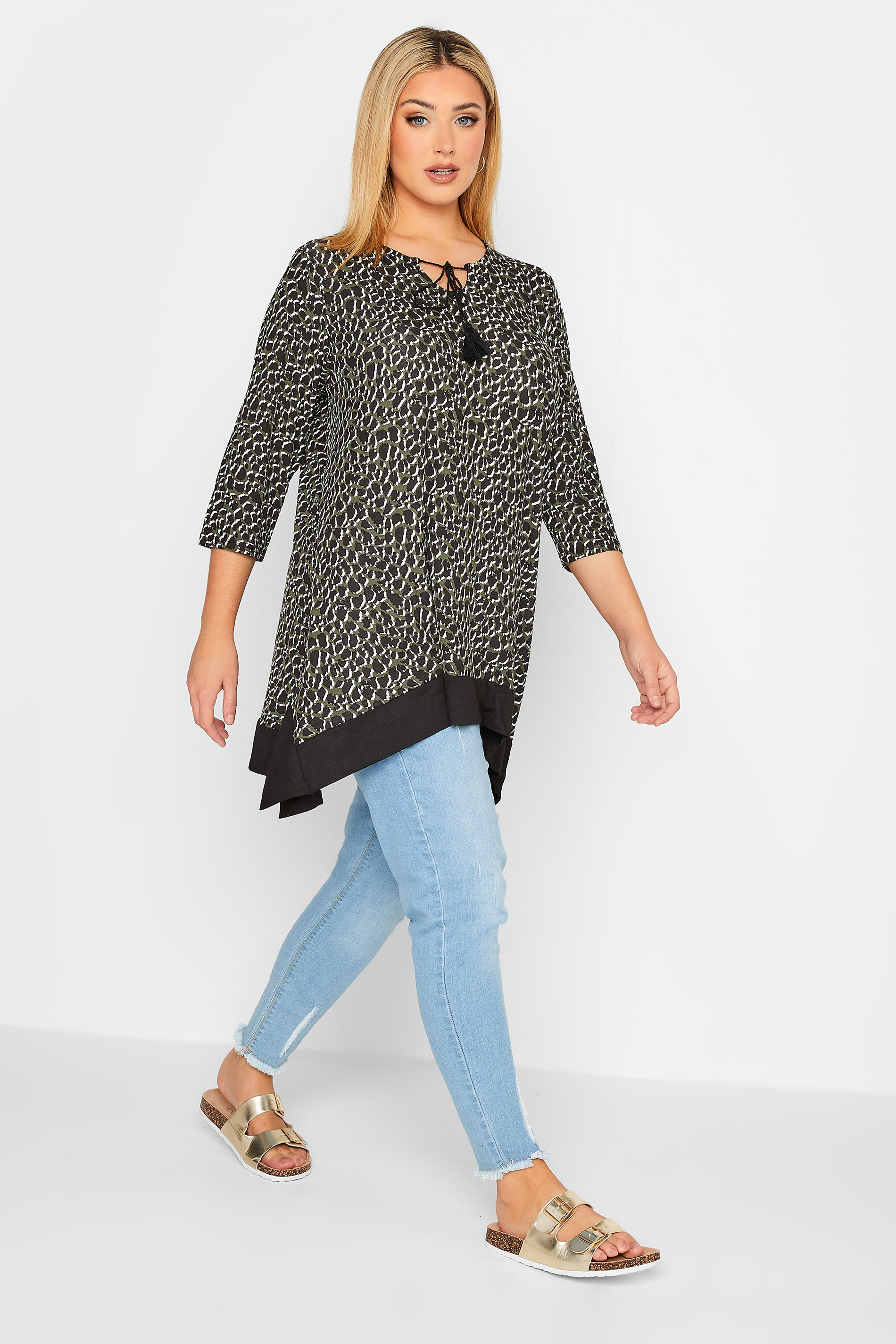 Plus Size Black & Green Leopard Print Tunic Top | Yours Clothing 2