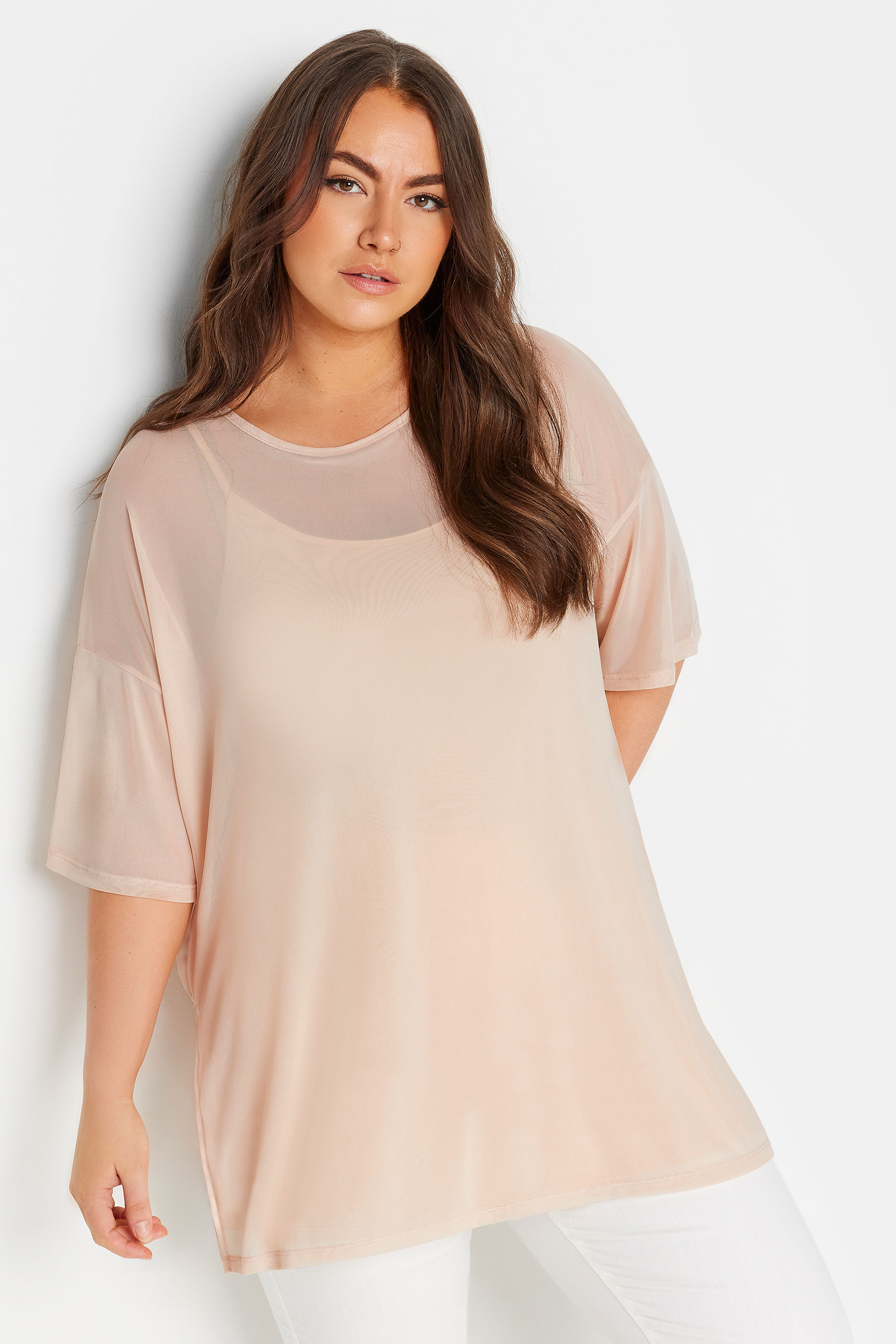 YOURS Plus Size Beige Brown Oversized Mesh Top | Yours Clothing 1
