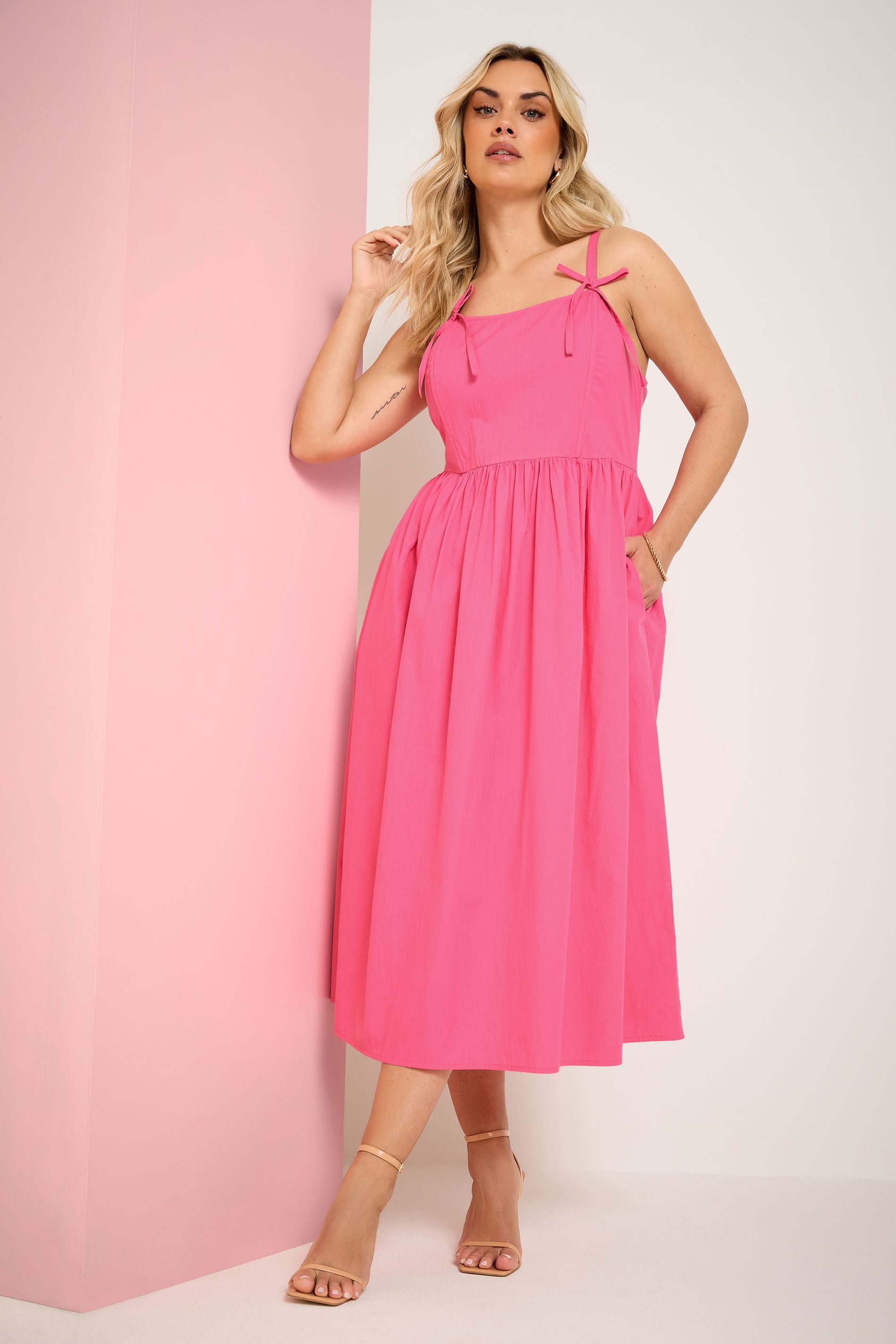 YOURS Plus Size Pink Poplin Midi Dress | Yours Clothing 3