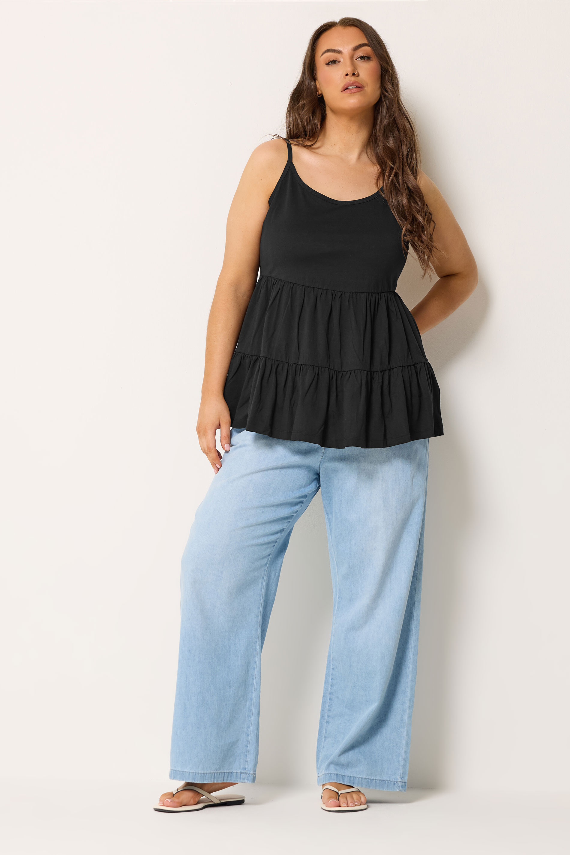 YOURS Plus Size Black Tiered Strappy Vest | Yours Clothing 1